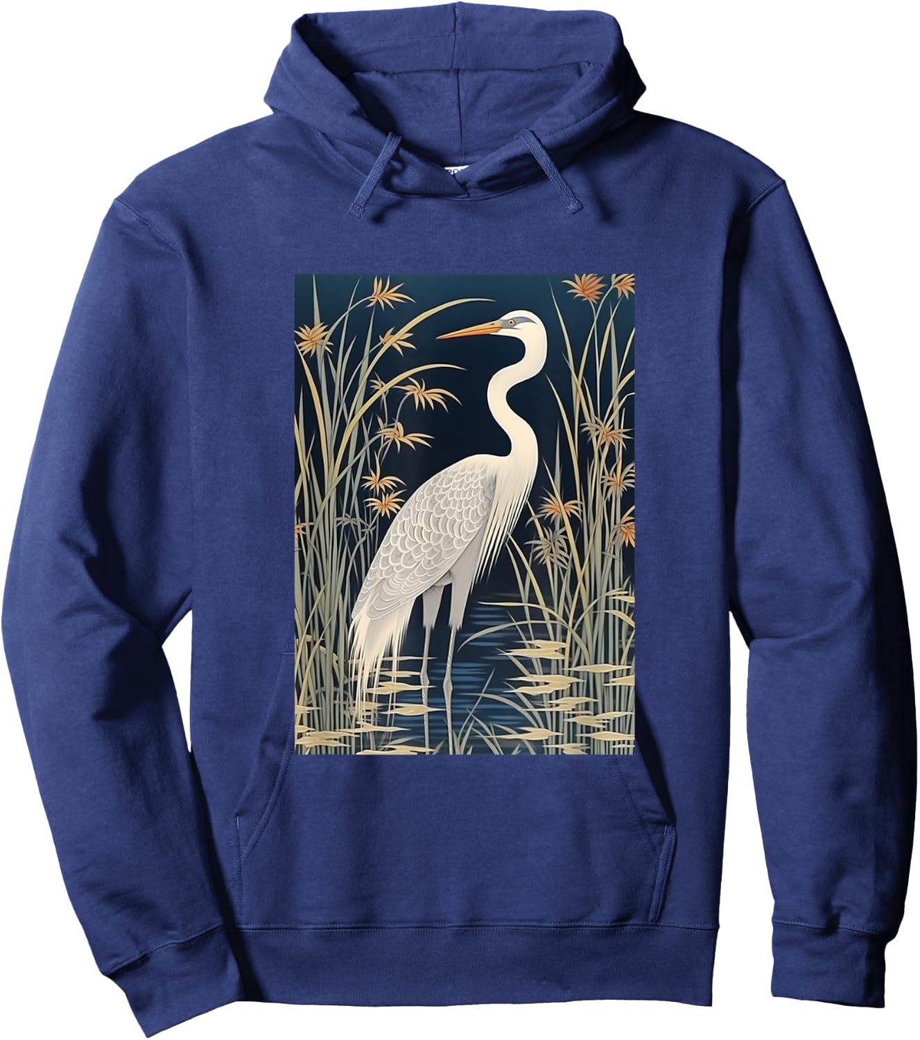 Vintage Japanese Fine Art Crane, Bamboo and Iris Koryusai Hoodie - Hoodie | Navy