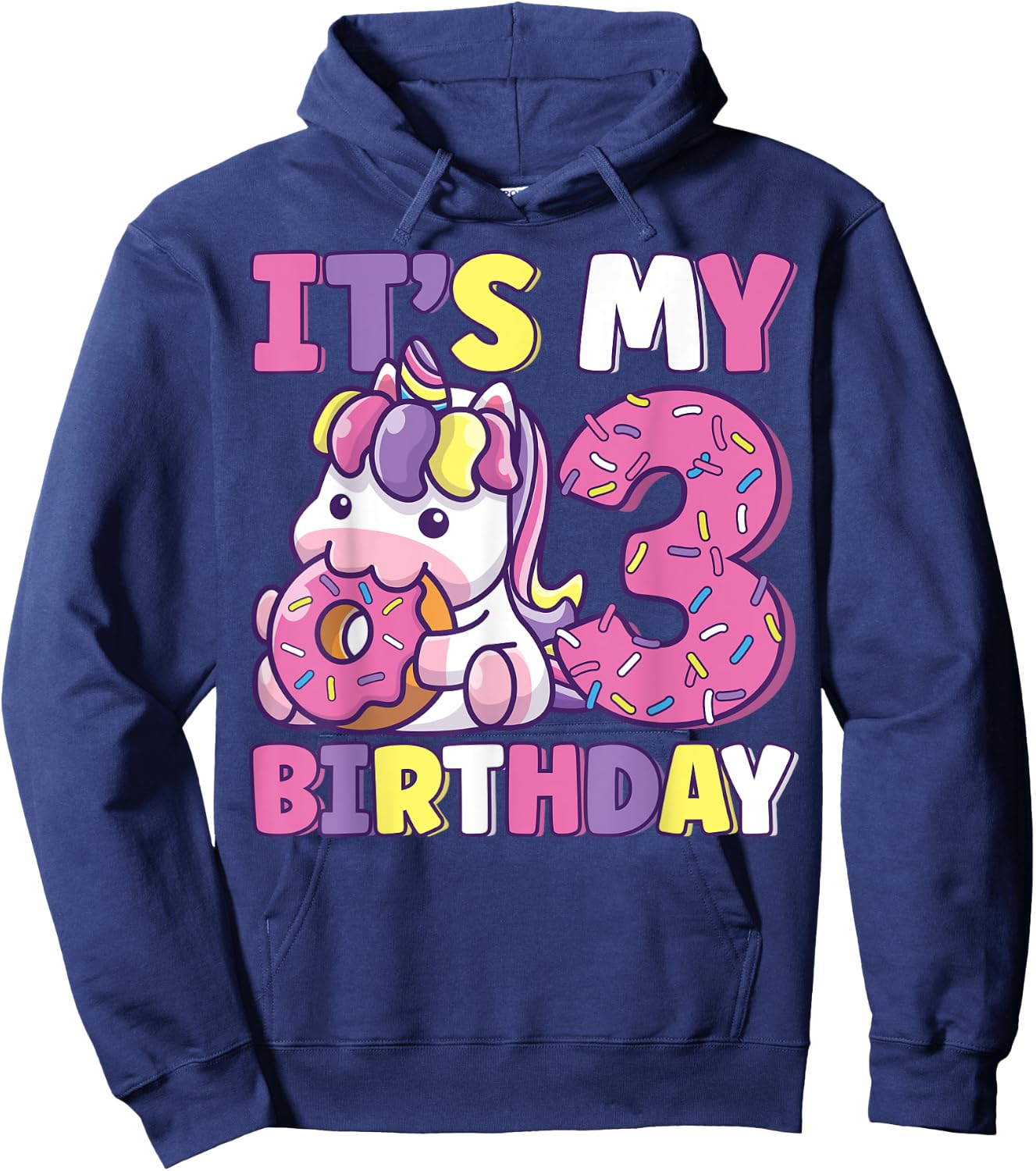 It's My 3rd Birthday Party Cute Girls Donut Birthday Unicorn Hoodie - Hoodie | Navy