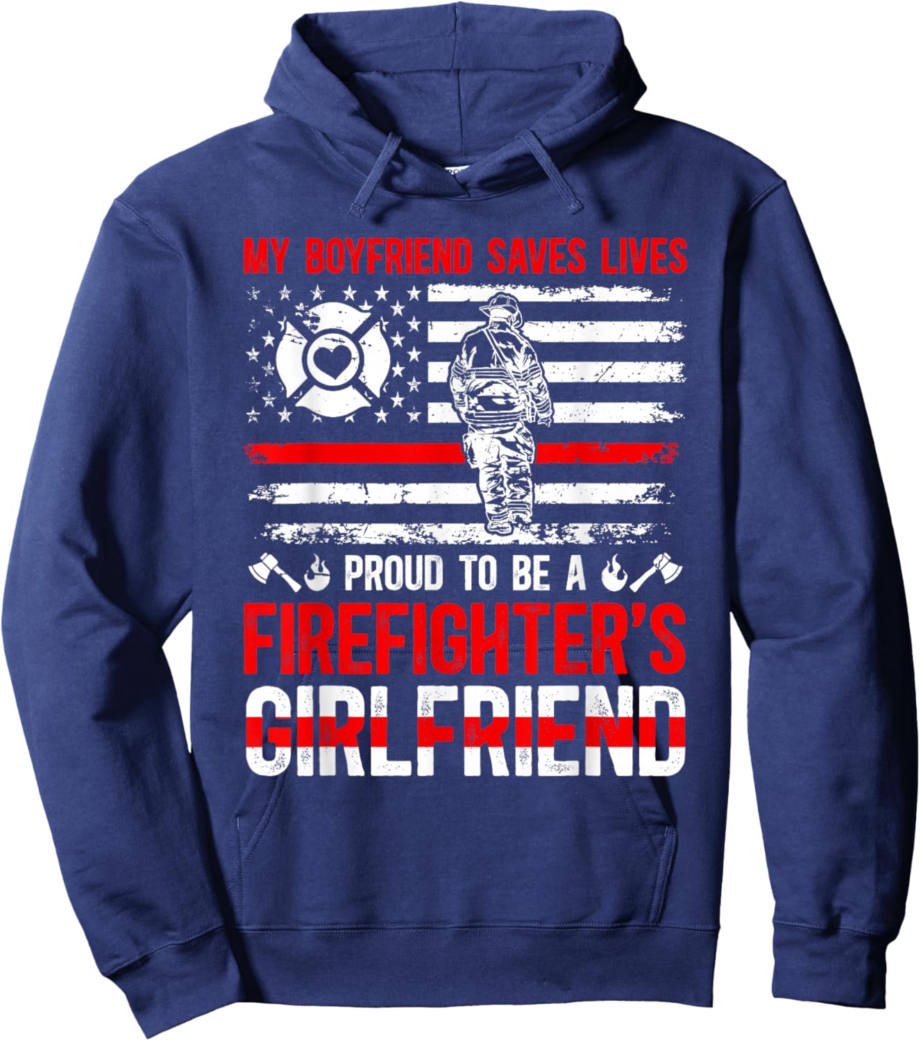 Proud To Be A Firefighter Girlfriend Fire Girlfriend Hoodie - Hoodie | Navy