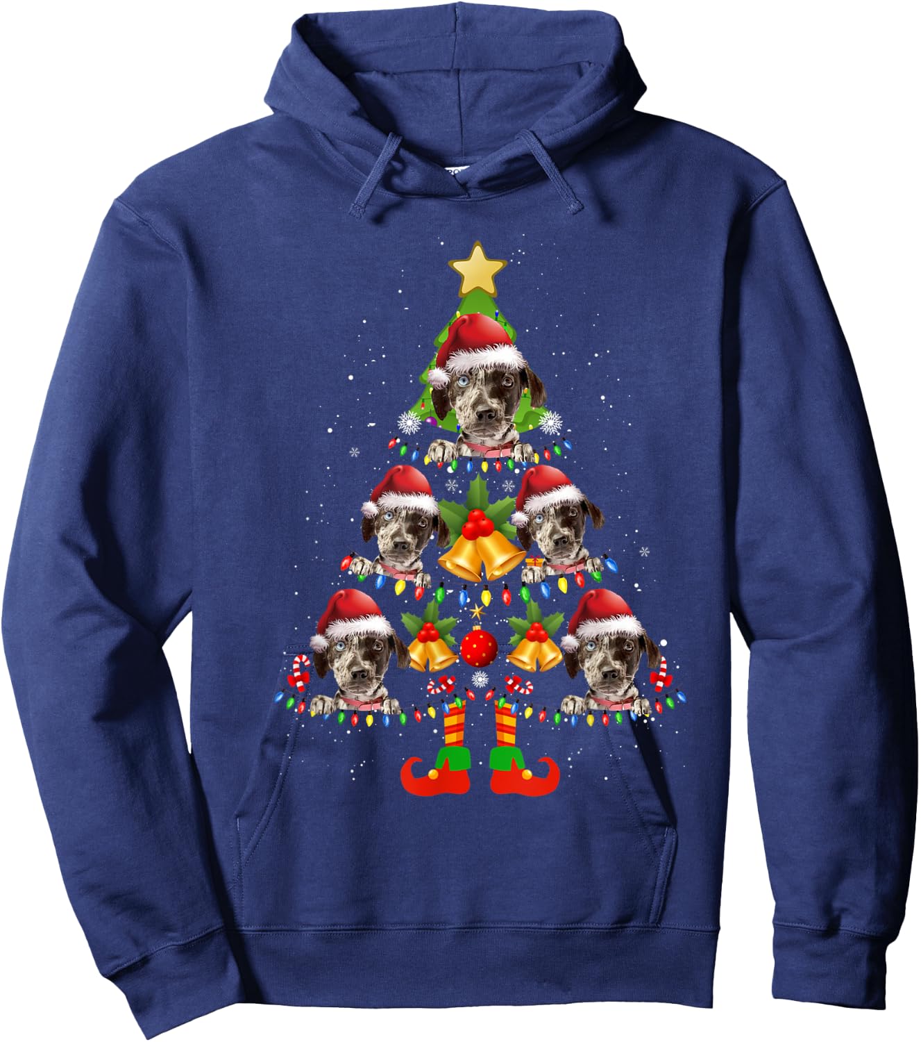 Funny Catahoula Leopard Christmas Lights Tree Dog Lover Xmas Hoodie - Hoodie | Navy
