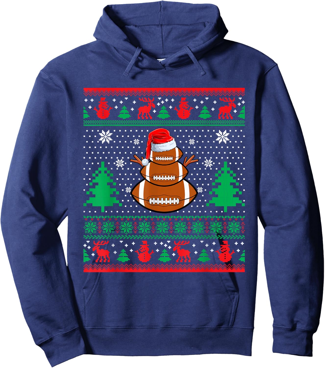 Football Santa Hat Ugly Christmas Sweaters Funny Christmas Hoodie - Hoodie | Navy