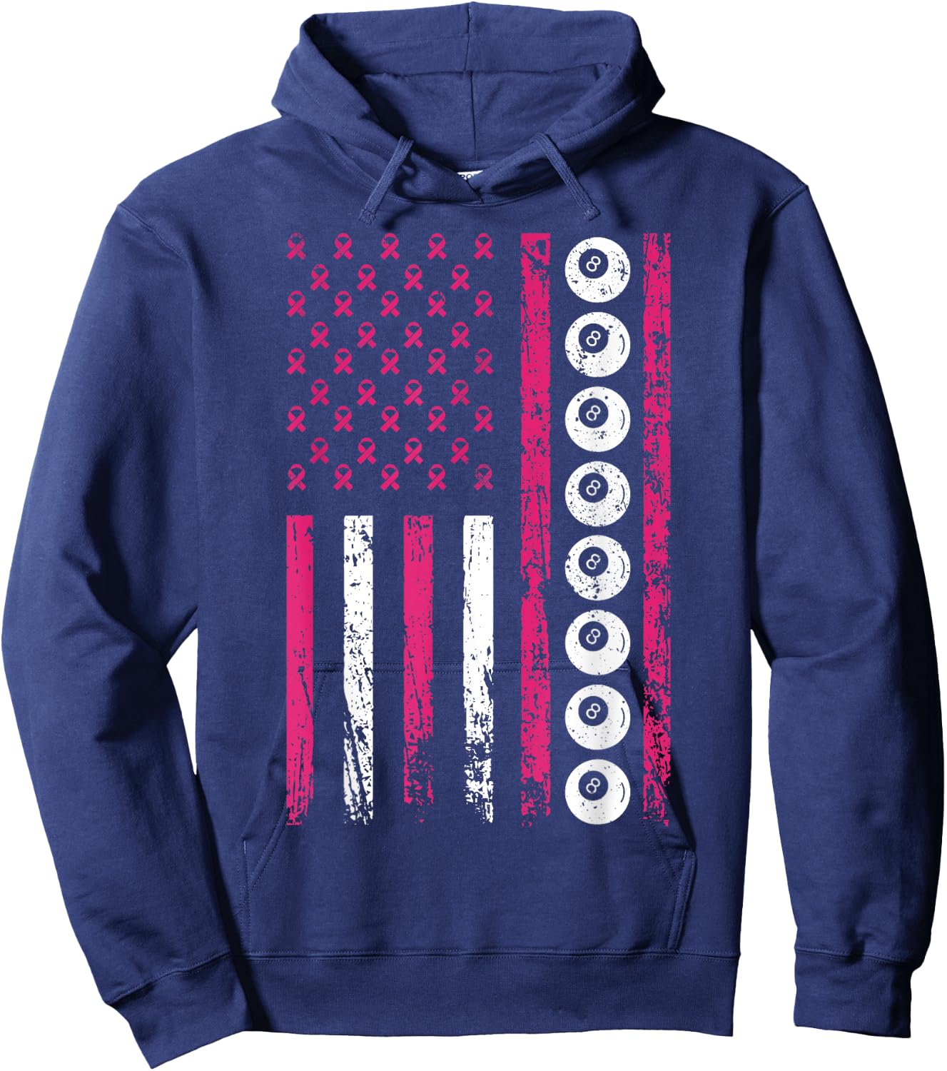 American Sports Flag Breast Cancer Awareness Billiards Hoodie - Hoodie | Navy