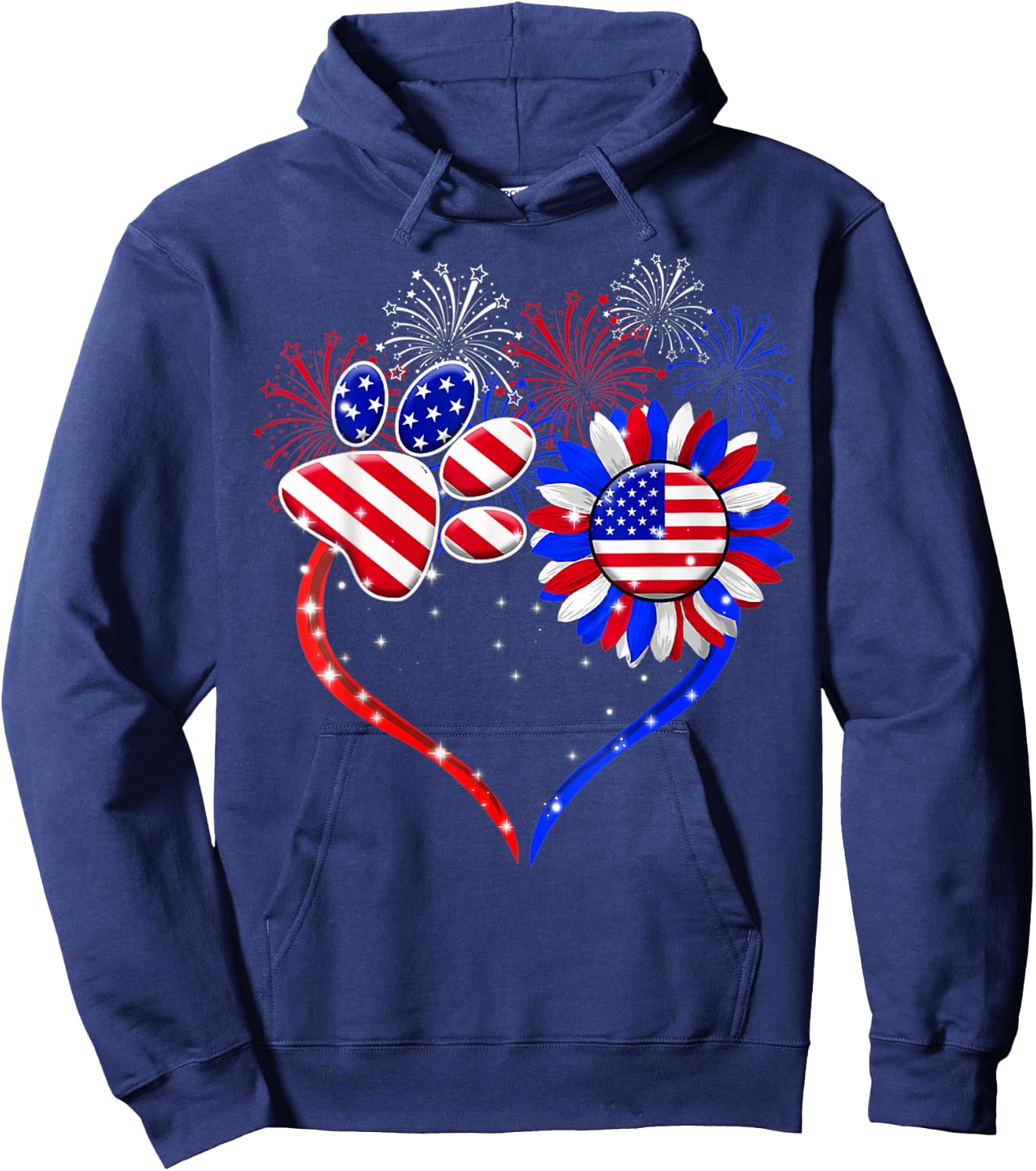American Flag Patriotic Dog & Cat Paw Print - 4th Of July Women Kids Men Hoodie - Hoodie | Navy