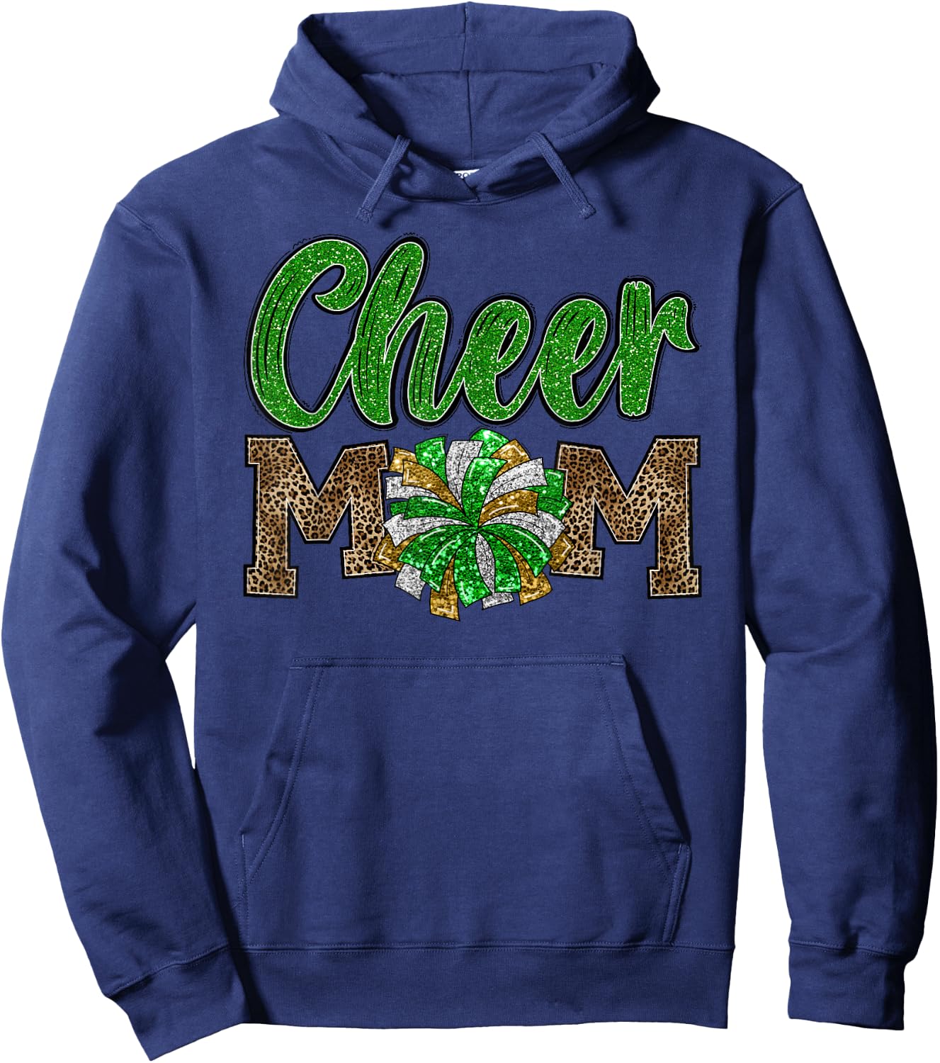 Cheer Mom Leopard Proud Cheerleader Mother Cute Team Mom Hoodie - Hoodie | Navy