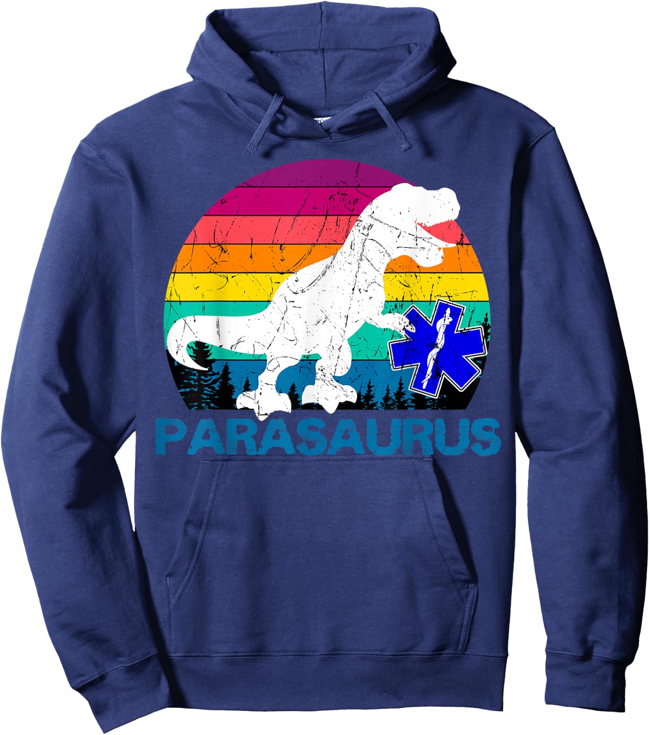 Paramedic Retro Vintage T-Rex Emergency Medical Technician Hoodie - Hoodie | Navy
