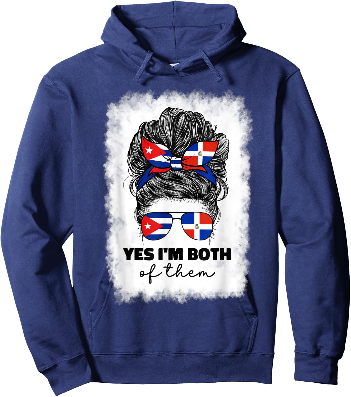 Half Dominican Republic And Cuban Cuba Flag Girl Women Mix Hoodie - Hoodie | Navy
