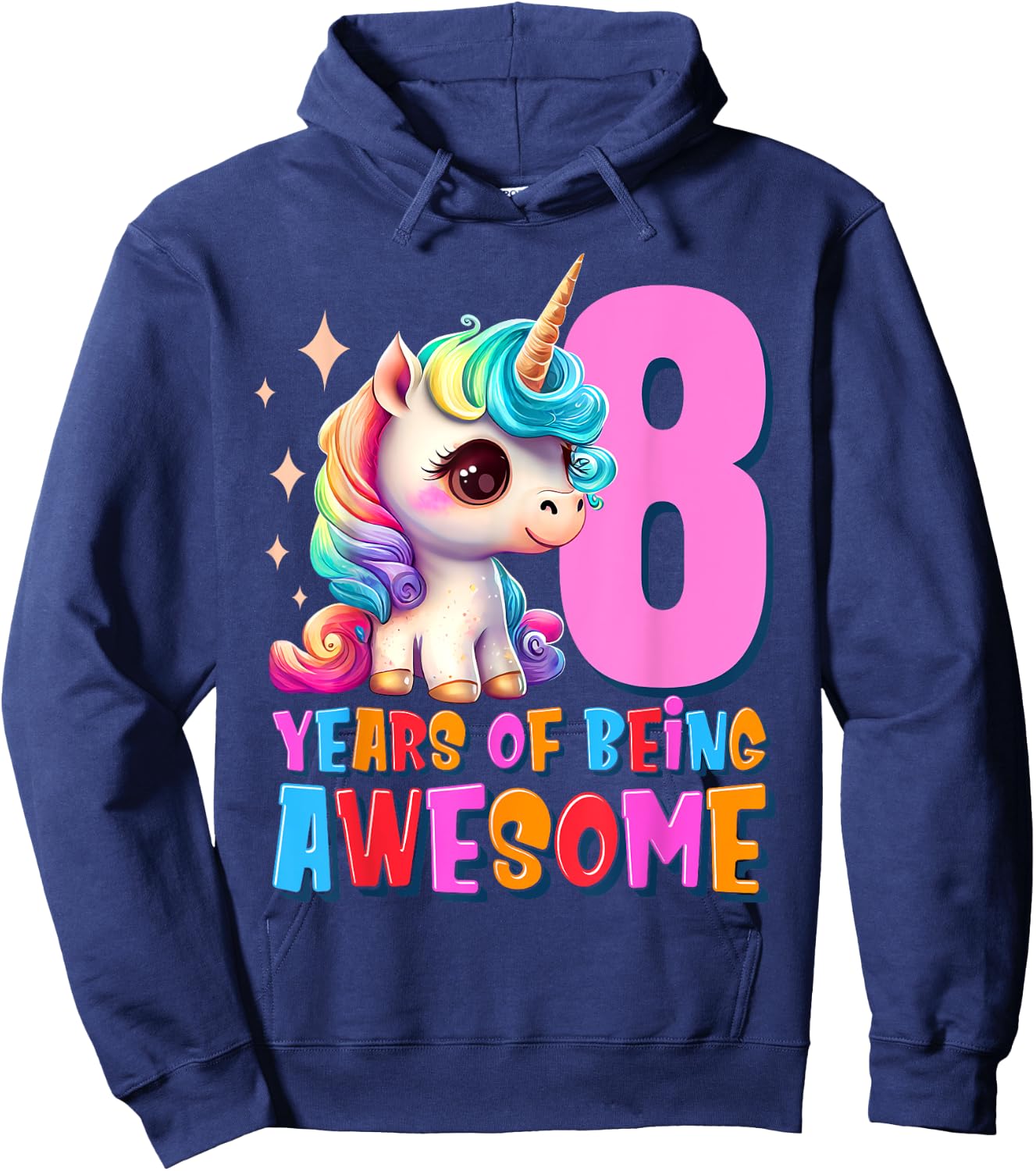 8 Years Old Unicorn Cute 8th Birthday Party Girls & Boys Hoodie - Hoodie | Navy