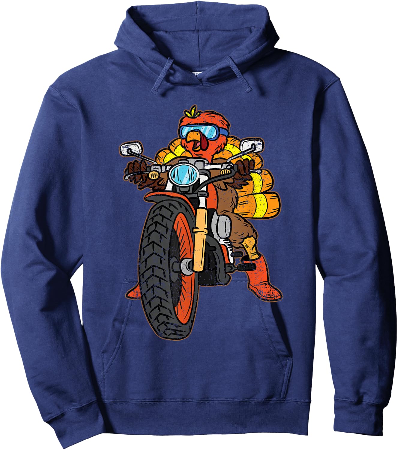 Turkey Riding Motorcycle Thanksgiving Day Cool Biker Rider Hoodie - Hoodie | Navy