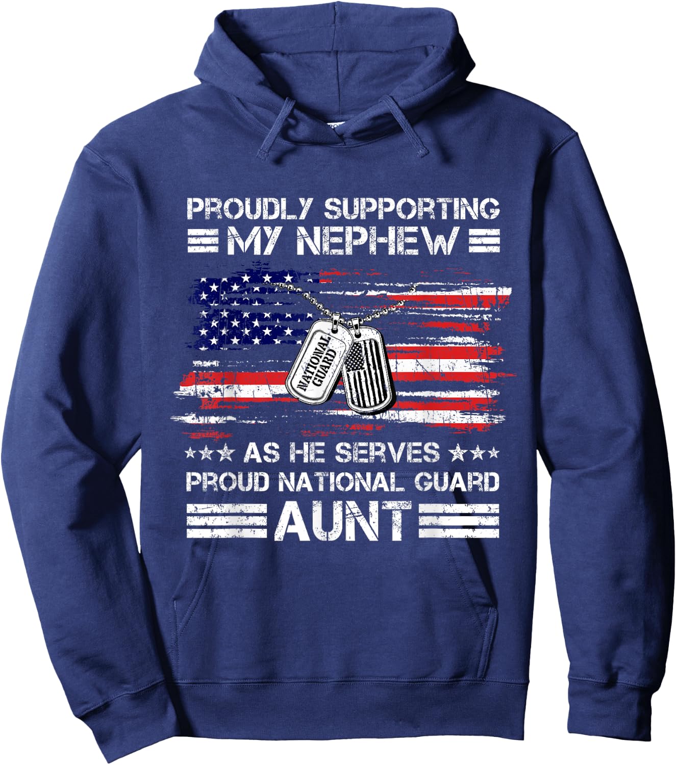 Proud National Guard Aunt American Flag Veteran Military Hoodie - Hoodie | Navy
