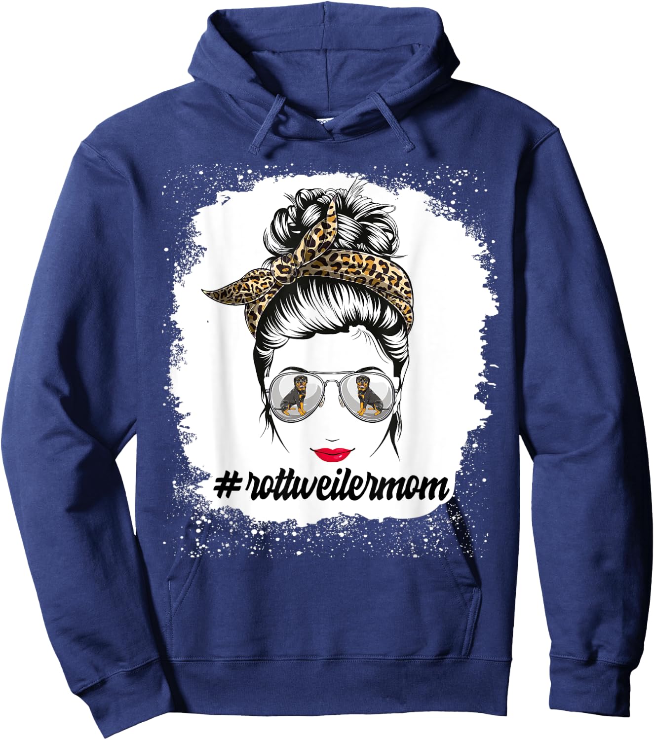 Rottweiler Dog Mom Bleached Messy Bun Leopard Women Hoodie - Hoodie | Navy