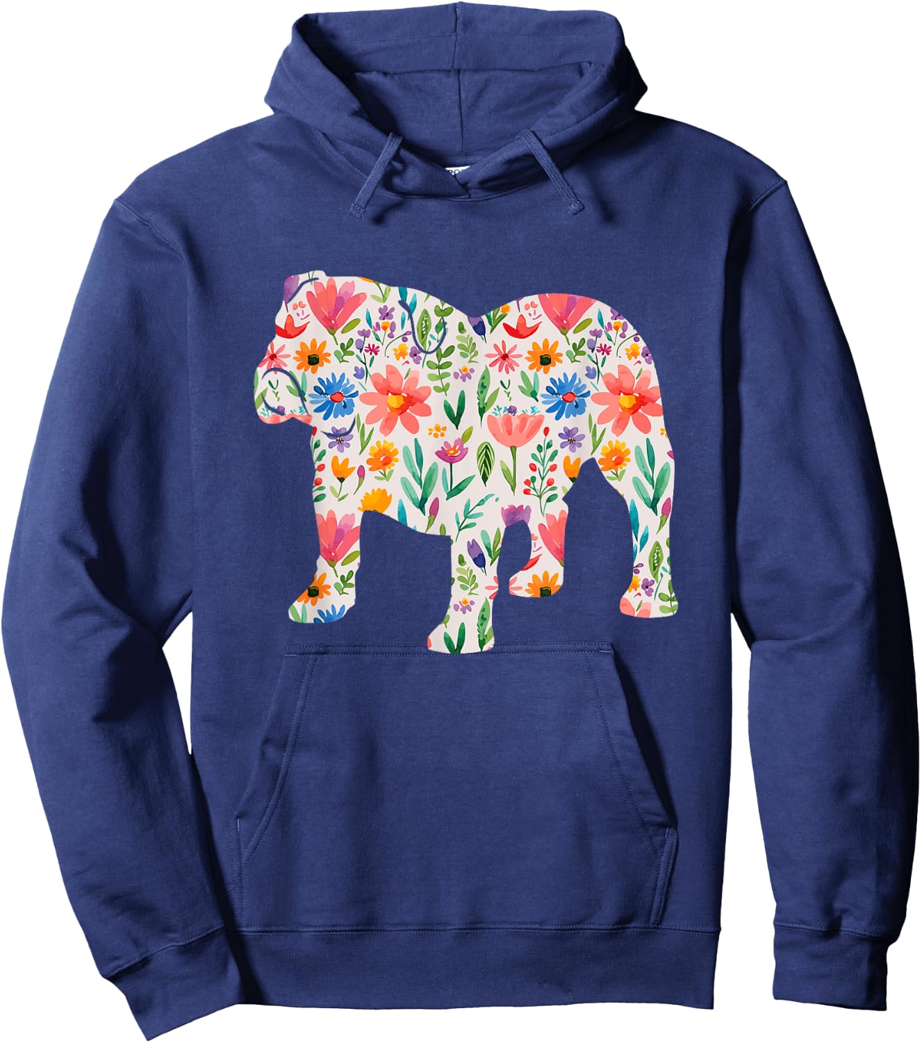 English Bulldog watercolor flowers design Women Kids Hoodie - Hoodie | Navy