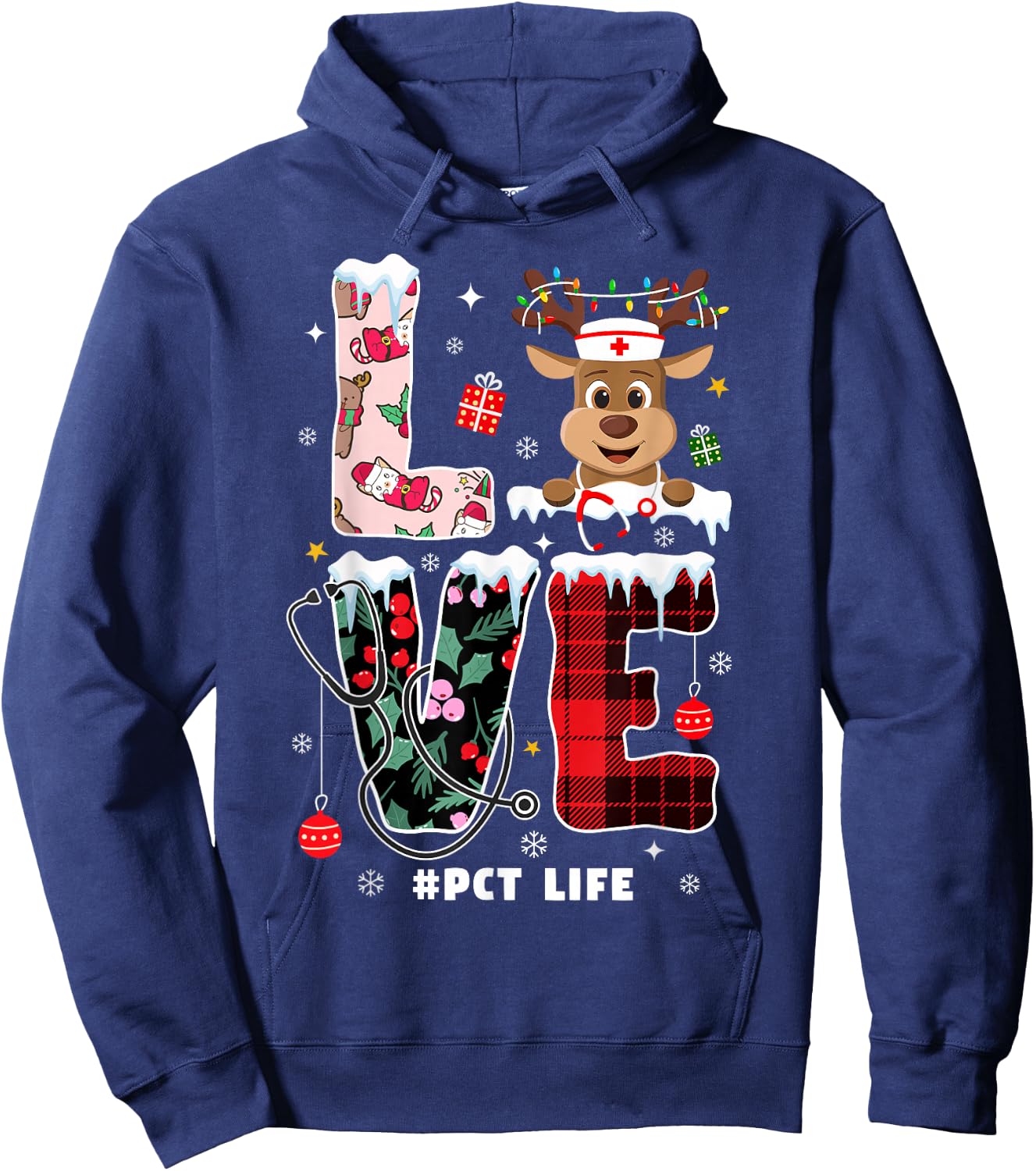 Love Patient Care Technician Xmas PCT Nurse Life Christmas Hoodie - Hoodie | Navy