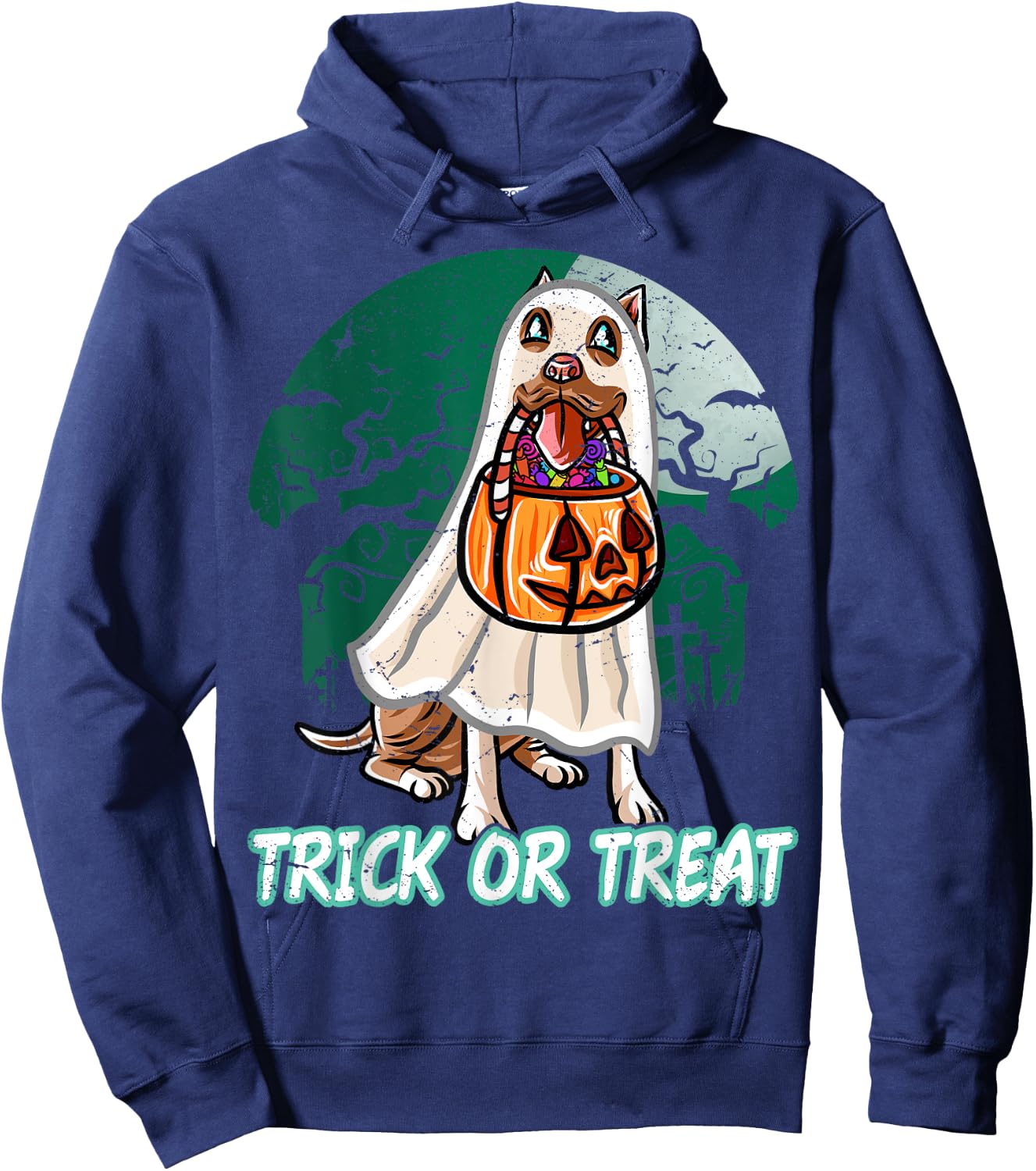 Pitbull Pittie Happy Halloween Costume Ghost Hoodie - Hoodie | Navy