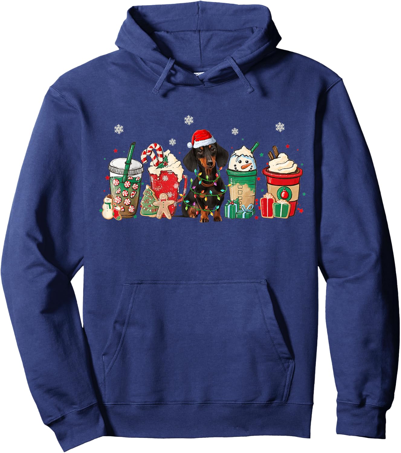 Coffee Latte Christmas Funny Christmas Coffee and Dachshund Hoodie - Hoodie | Navy