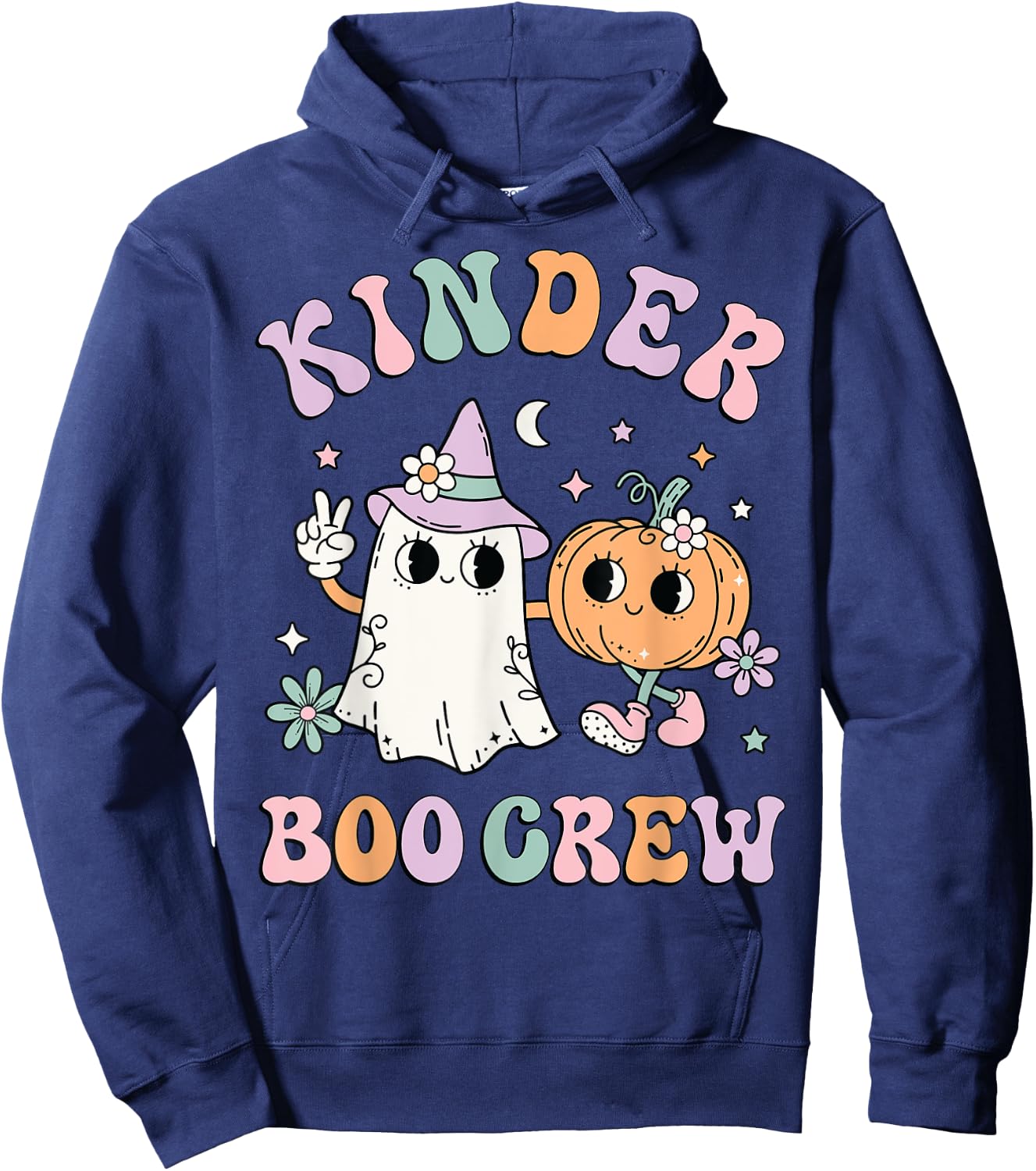 Kinder Boo Crew Halloween Floral Ghost Kindergarten Teacher Men Women Kids Hoodie - Hoodie | Navy