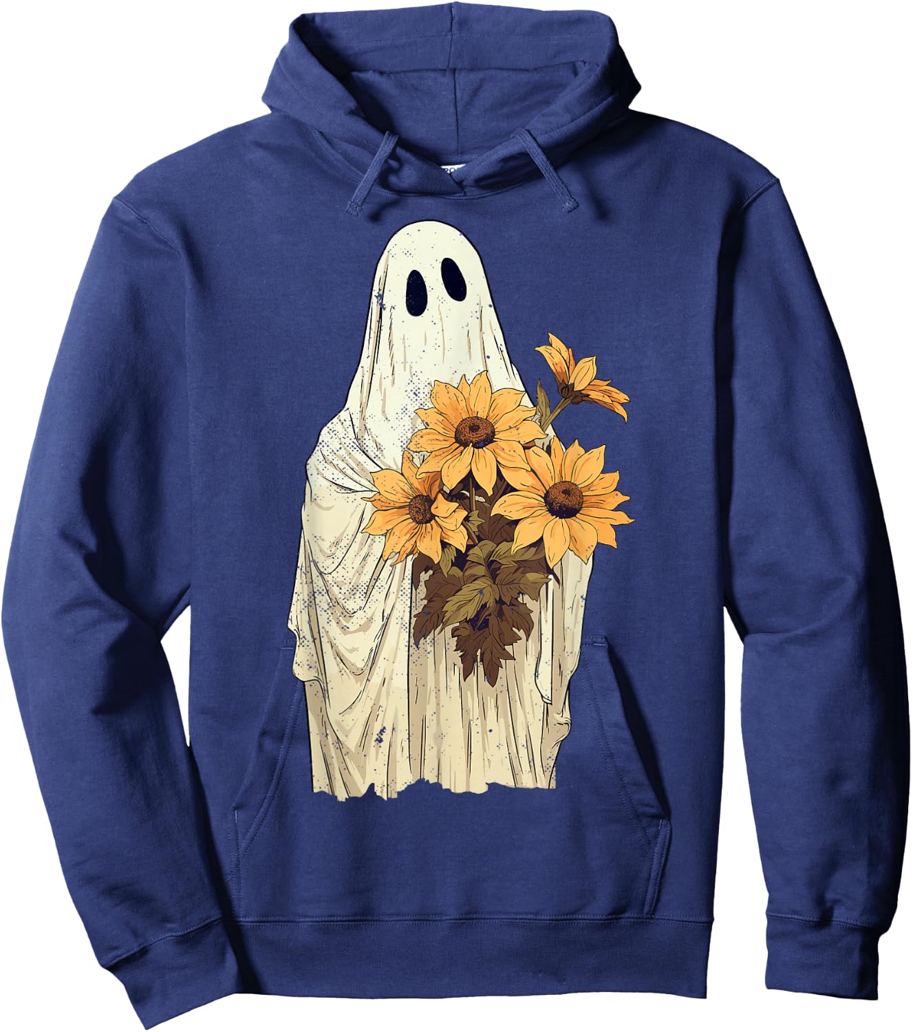 Vintage Floral Ghost Sunflowers Spooky Halloween Graphic Hoodie - Hoodie | Navy