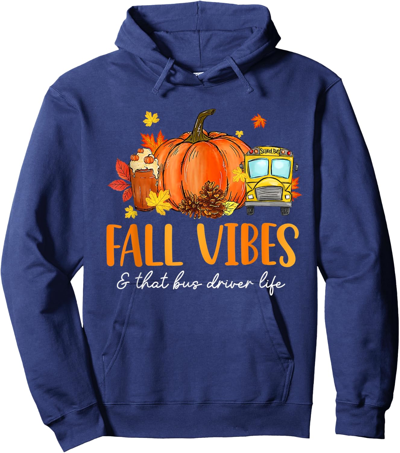 Fall Vibes & That Bus Driver Life Leopard Pumpkin Season Hoodie - Hoodie | Navy