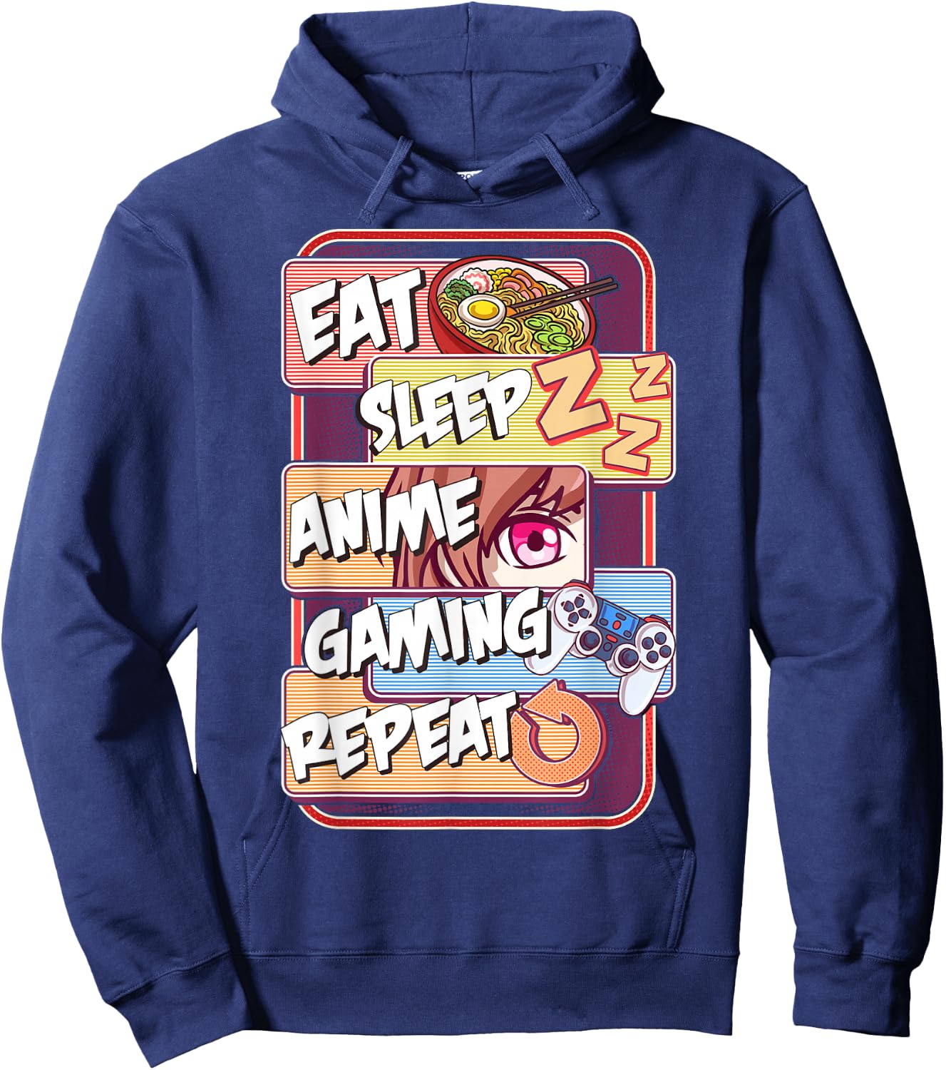 Kawaii Eat Sleep Anime Gaming Repeat Hoodie - Hoodie | Navy