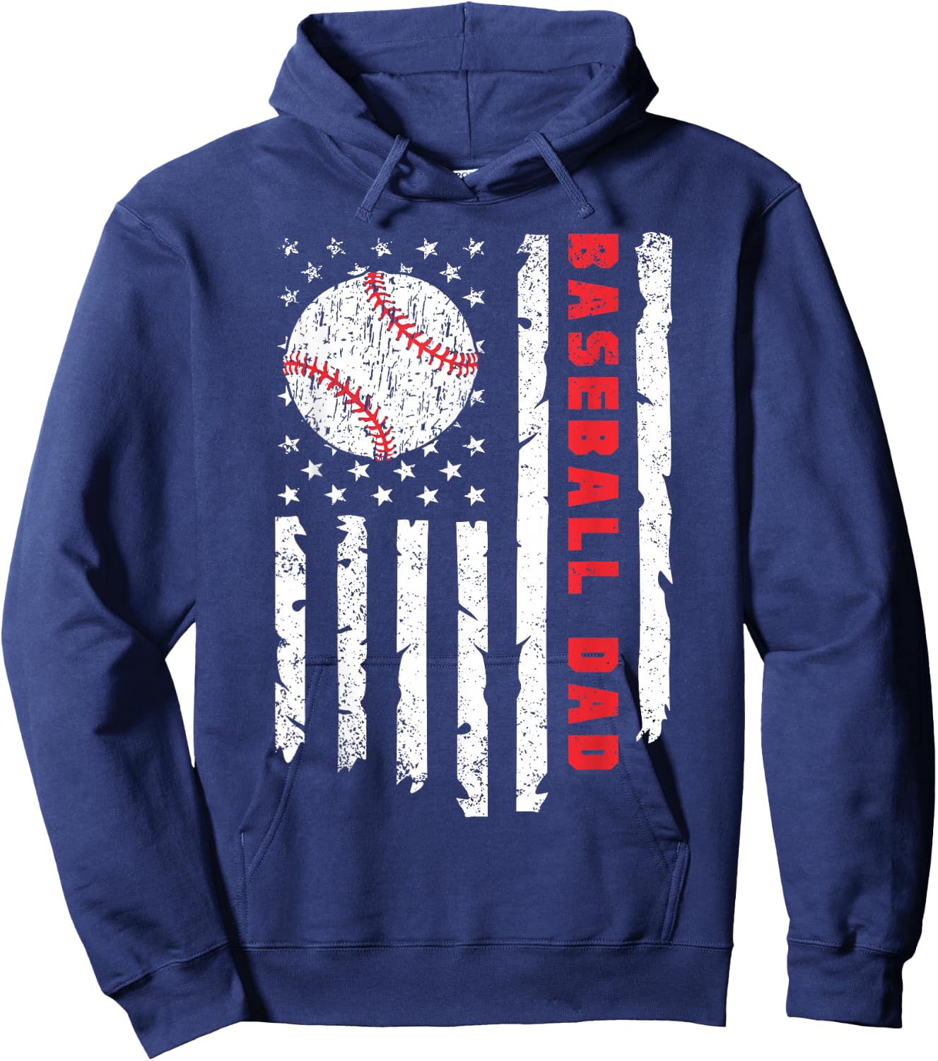 Baseball DAD USA American Flag Fathers Day 4th of July Hoodie - Hoodie | Navy