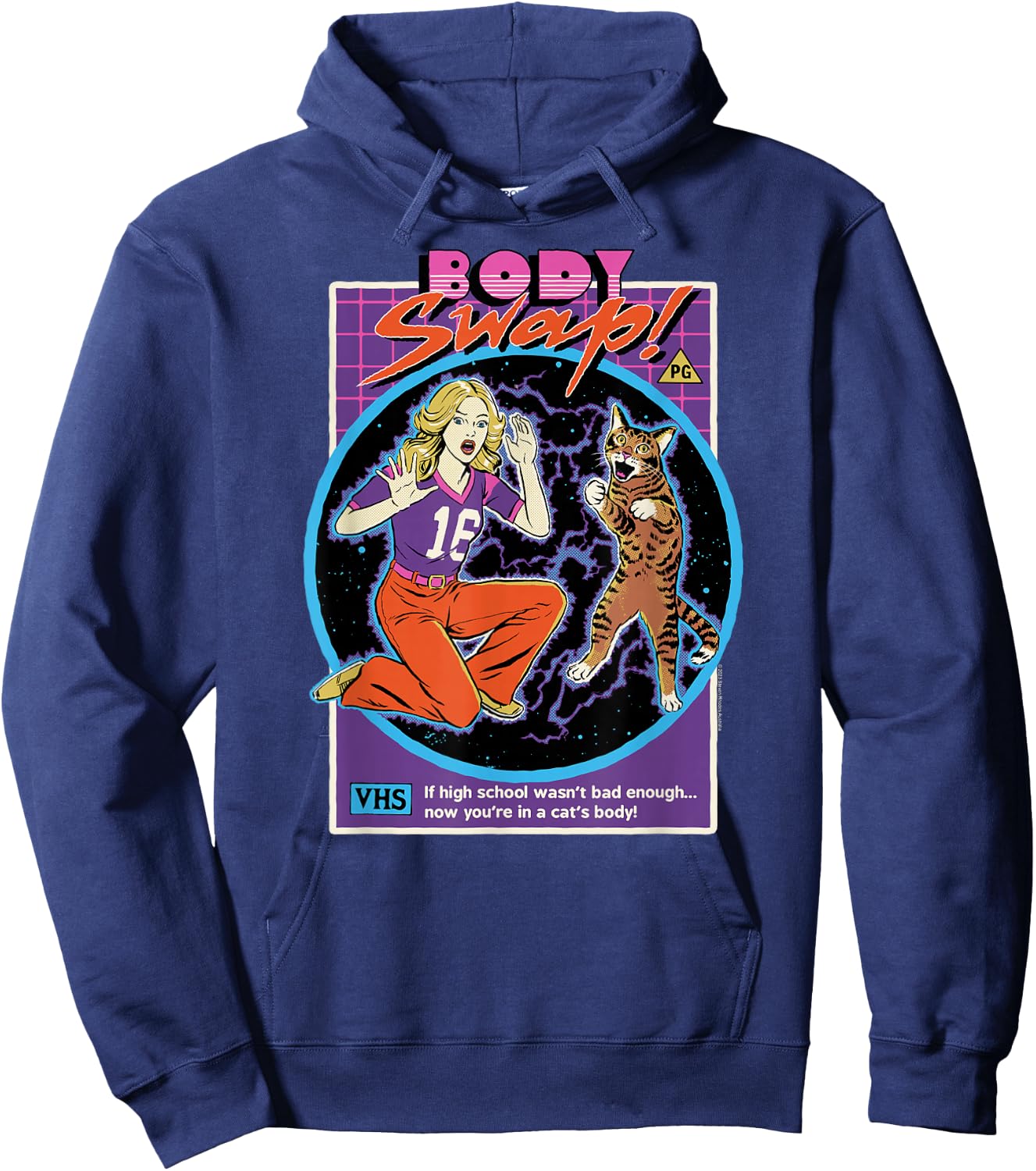 Steven Rhodes Cat Girl Body Swap 80's Retro Dark Humor Hoodie - Hoodie | Navy