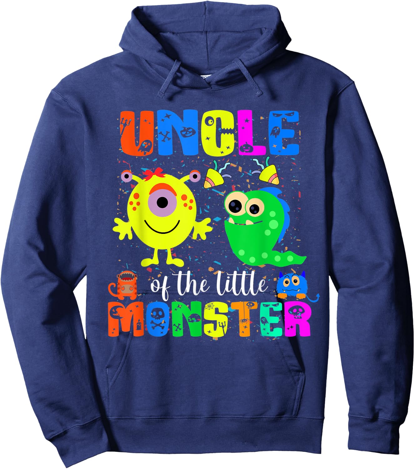 Uncle Of The Little Monster Themed Birthday Family Matching Hoodie - Hoodie | Navy