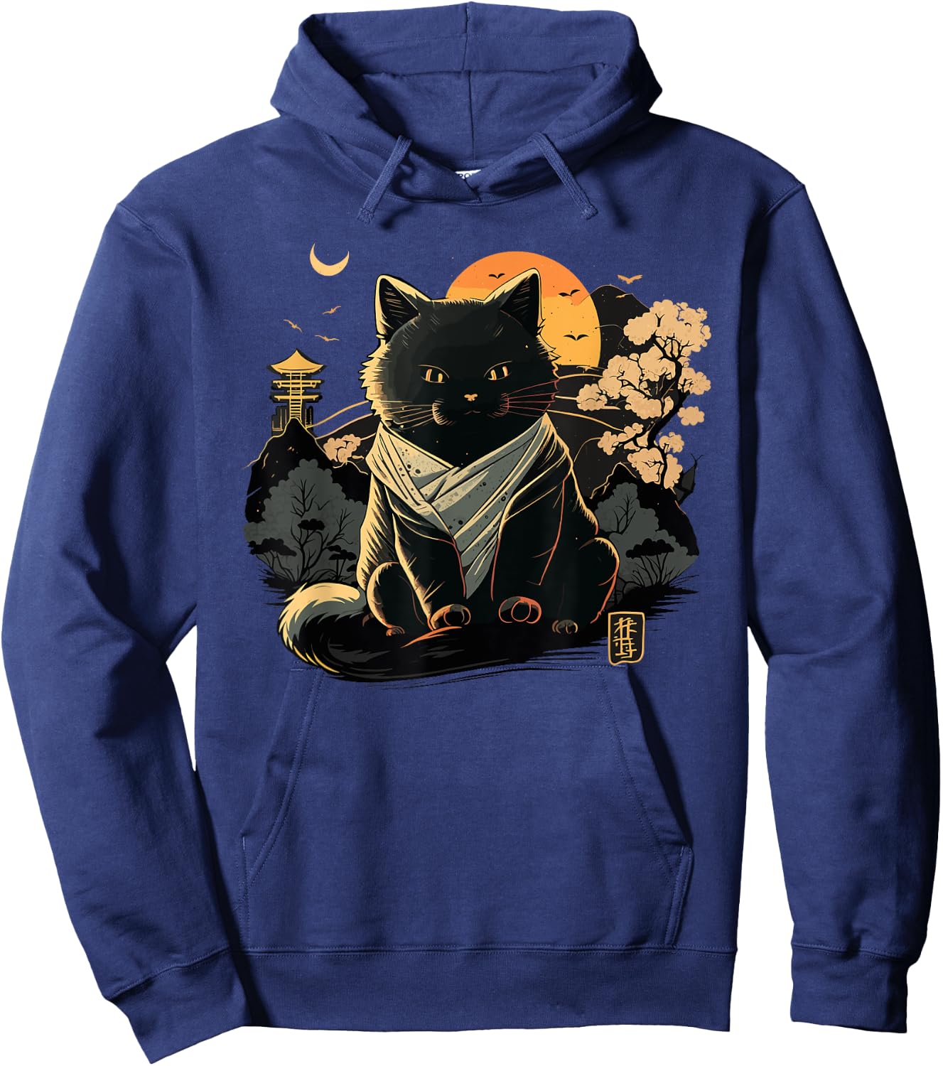 Cat Japan Style Funny Cat Gift Retro Vintage Anime Cat Hoodie - Hoodie | Navy