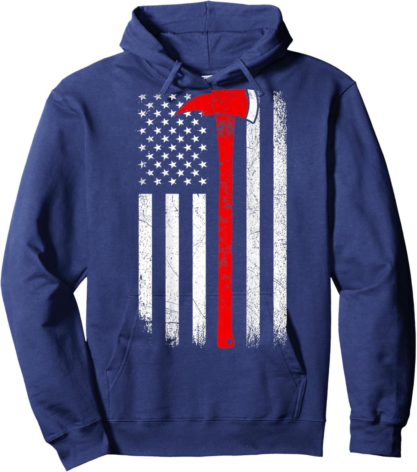 American Flag Axe Thin Red Line Firefighter Support ON BACK Women Kids Men Hoodie - Hoodie | Navy