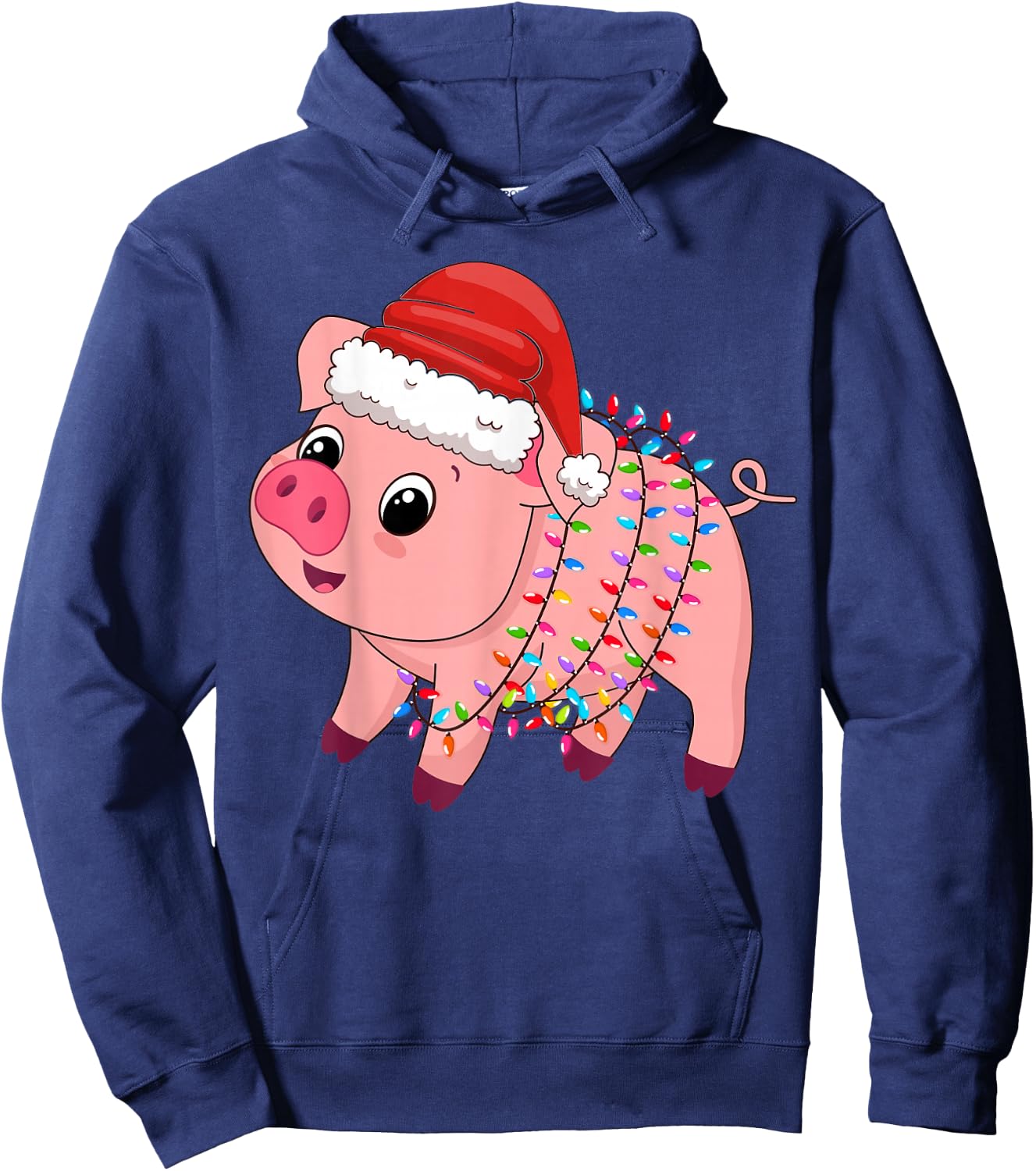 Christmas Lights Pig Wearing Xmas Hat - Pig Lover Farmer Hoodie - Hoodie | Navy