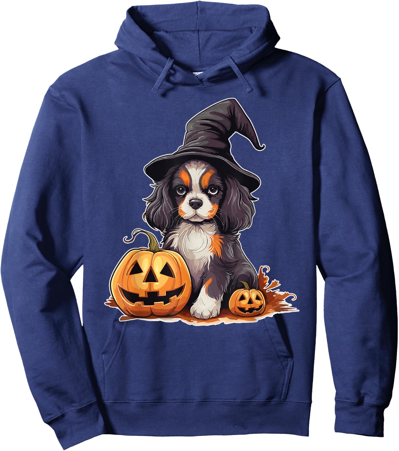 Halloween Witch Hat Pumpkin Dog Cavalier King Charles Women Kids Hoodie - Hoodie | Navy