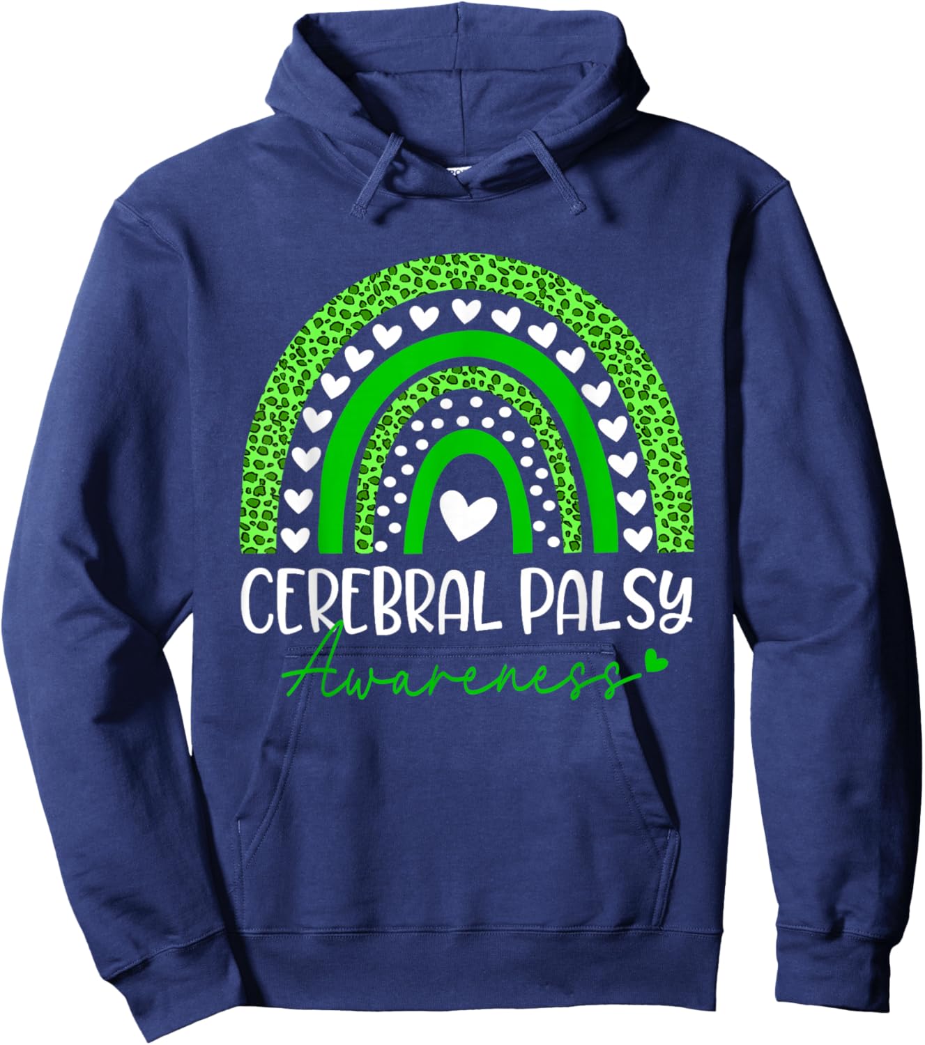 We Wear Green Cerebral Palsy CP Awareness Rainbow Leopard Hoodie - Hoodie | Navy