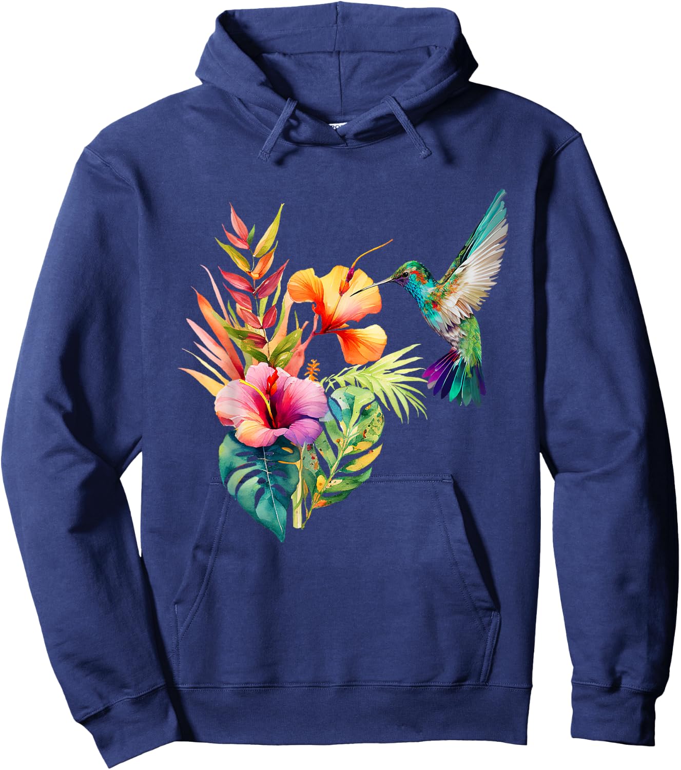 Hummingbird Backyard Birdwatching Tropical Flowers Birders Hoodie - Hoodie | Navy