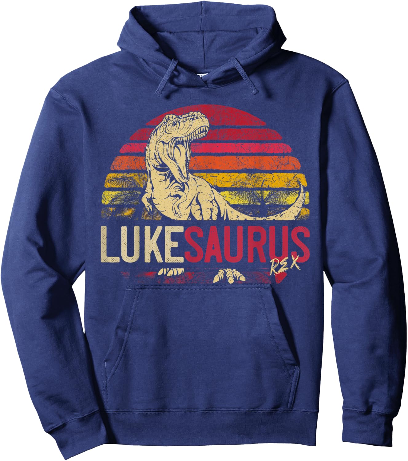 Luke Saurus Funny Personalized Dinosaur T Rex Name Boys Gift Hoodie - Hoodie | Navy