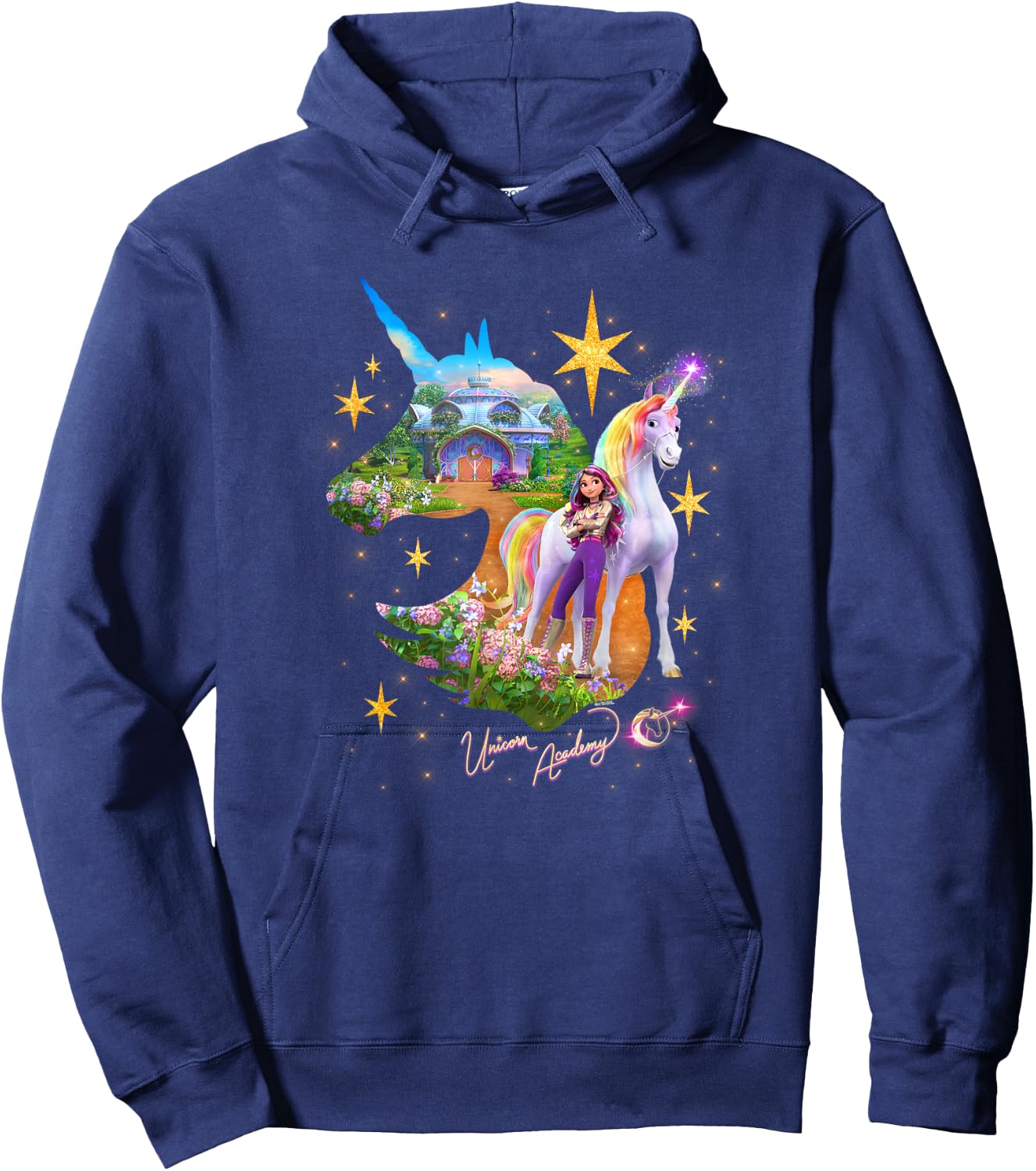 Unicorn Academy Silhouette Sparkle Graphic Logo Hoodie - Hoodie | Navy