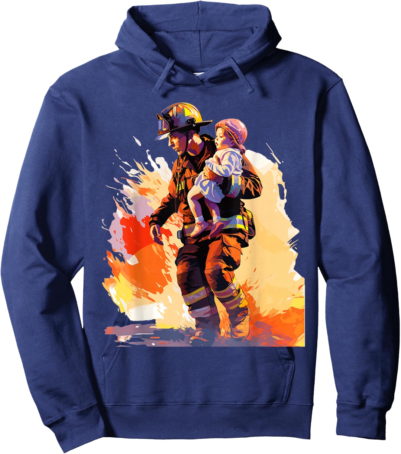 Firefighter Saving A Child - Firefighter & Fireman Hoodie - Hoodie | Navy