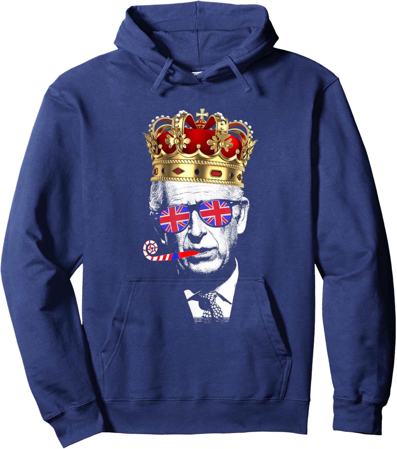 Party King, Funny Coronation King Charles Union Jack & Crown Hoodie - Hoodie | Navy