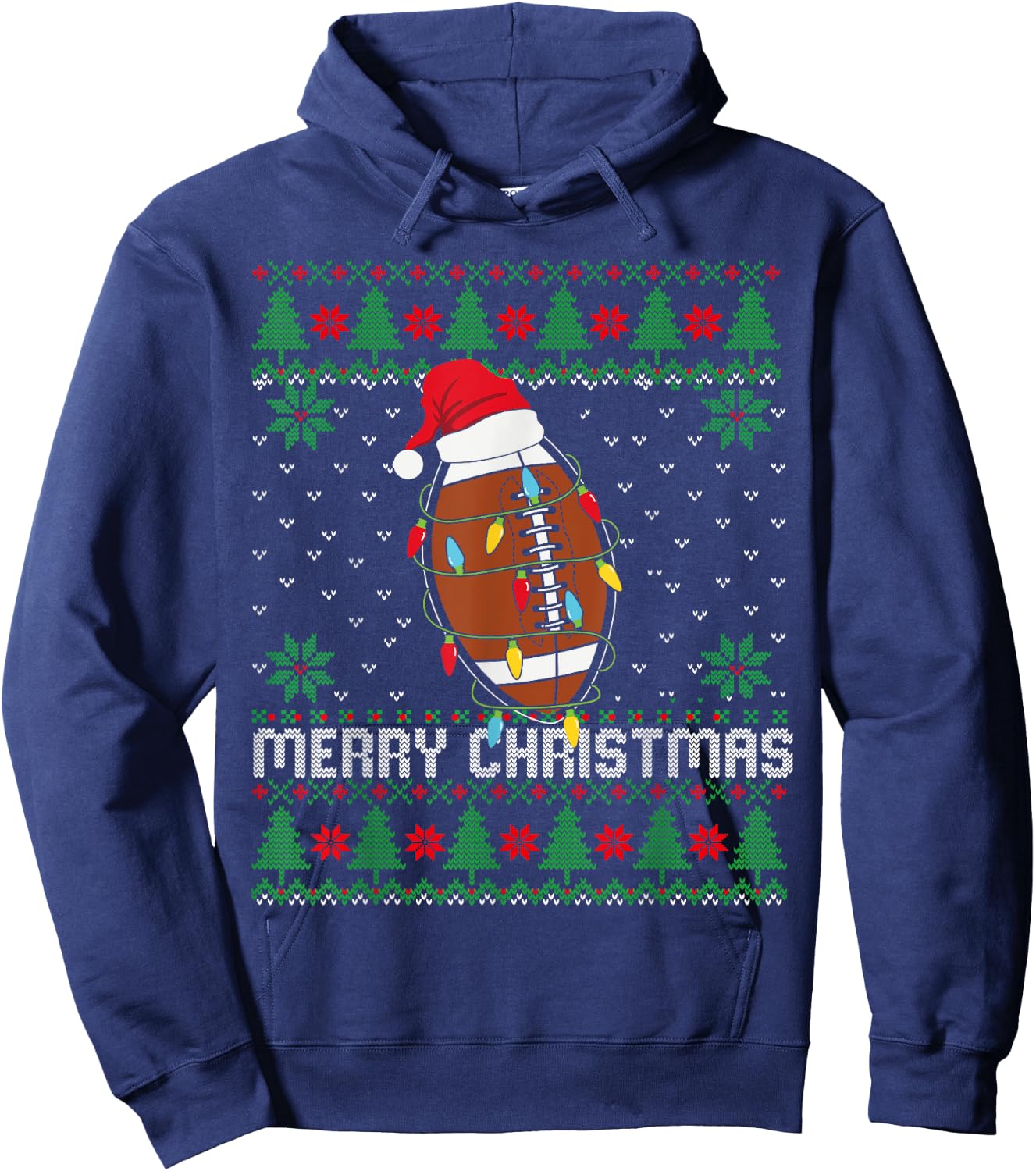 This is My Christmas Pjamama Football With Santa Hat Xmas Hoodie - Hoodie | Navy