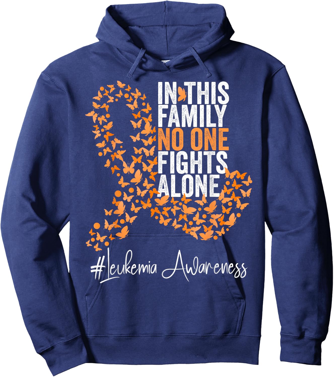 Leukemia Awareness Month Orange Ribbon Butterflies Hoodie - Hoodie | Navy