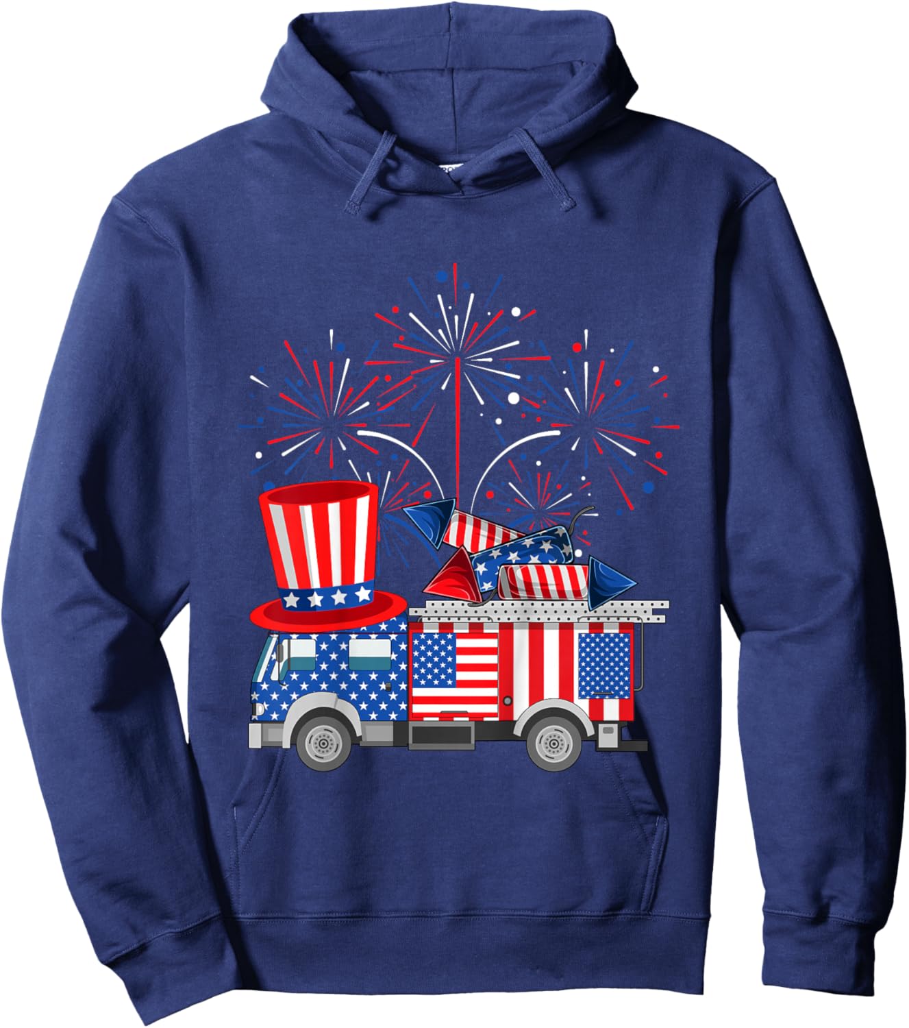 Kids Fire Truck Funny 4th of July Firefighter Kids Boys Firetruck Hoodie - Hoodie | Navy