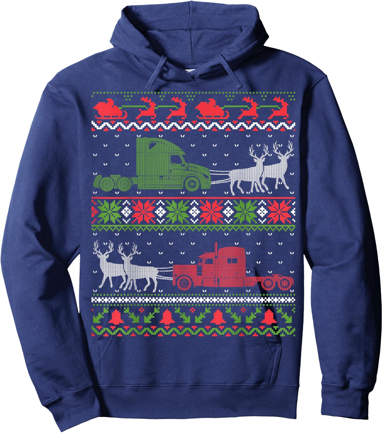 Semi Truck Driver - Truckers Ugly Christmas Sweater Hoodie - Hoodie | Navy