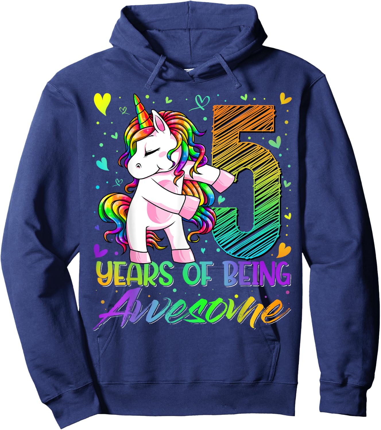 5 Year Old Gifts Unicorn Flossing 5th Birthday Girl Party Hoodie - Hoodie | Navy