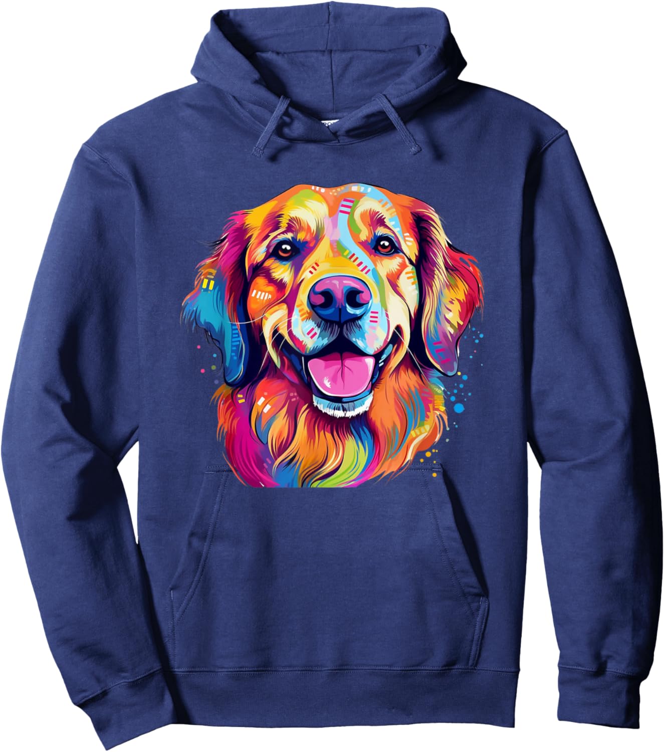 Colorful Golden Retriever with big eyes Portrait Pop Art Hoodie - Hoodie | Navy