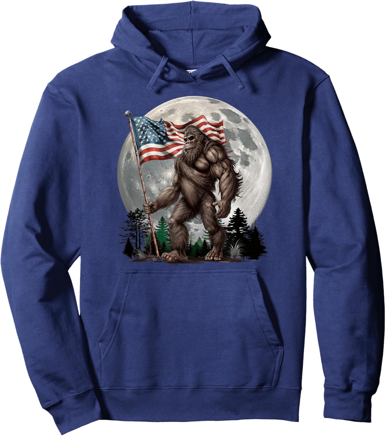 Bigfoot Sasquatch - American Flag Full Moon Patriotic Hoodie - Hoodie | Navy