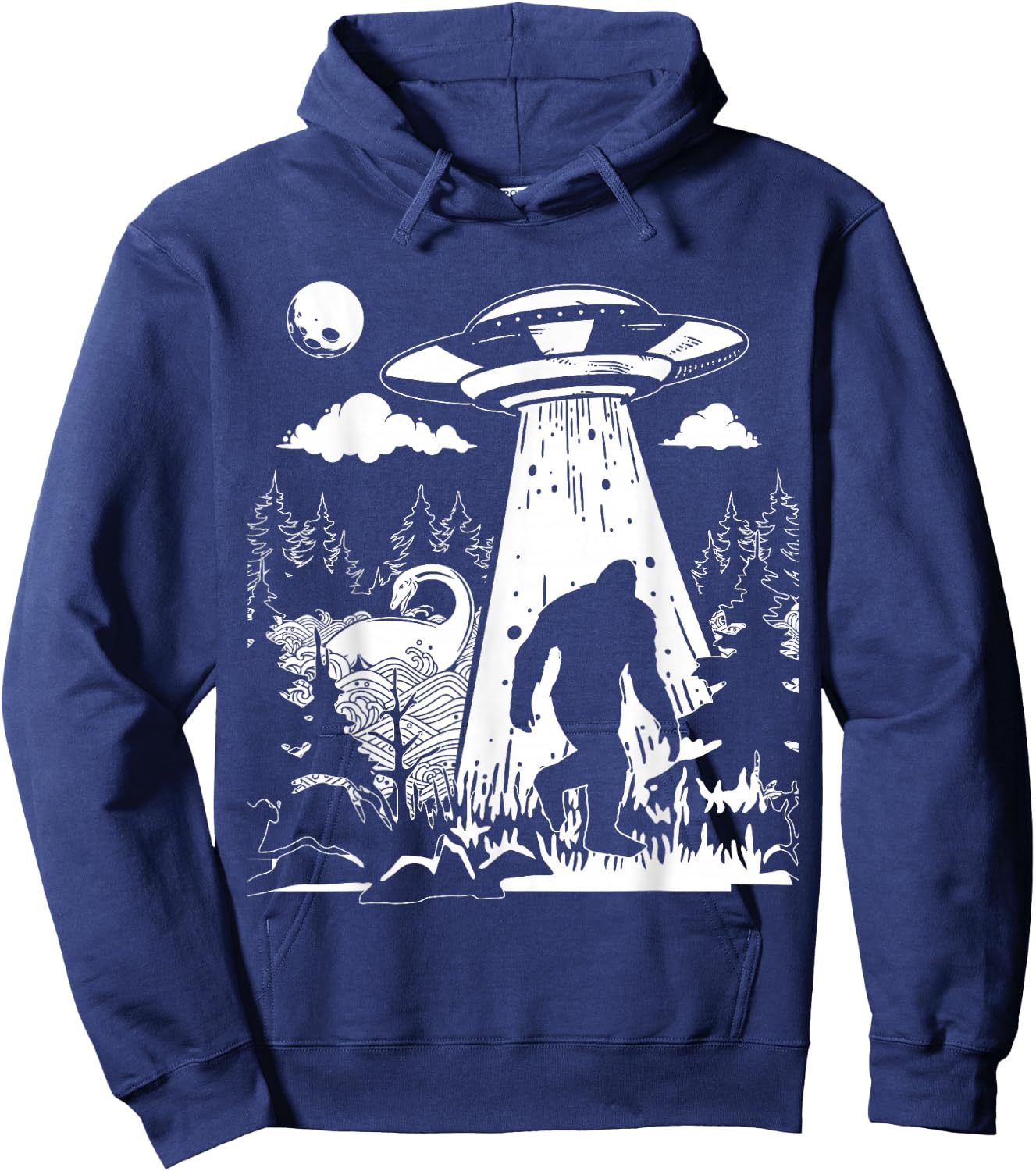 Vintage Alien with Bigfoot & Loch Ness Monster Cryptozoology Hoodie - Hoodie | Navy