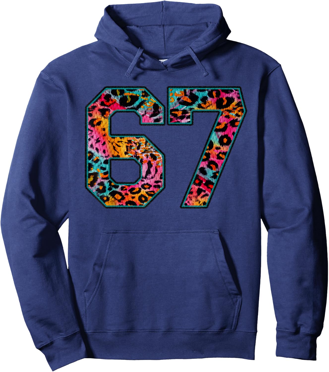 Number 67 in Retro Animal Print Fanwear Sports Player Hoodie - Hoodie | Navy