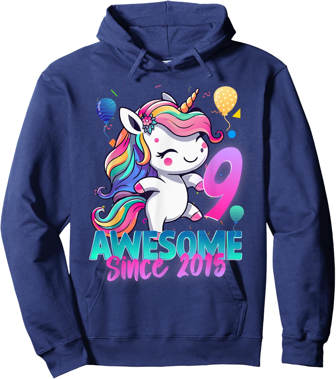 9th Birthday Girl Awesome Since 2015 9 Years Old Unicorn Hoodie - Hoodie | Navy