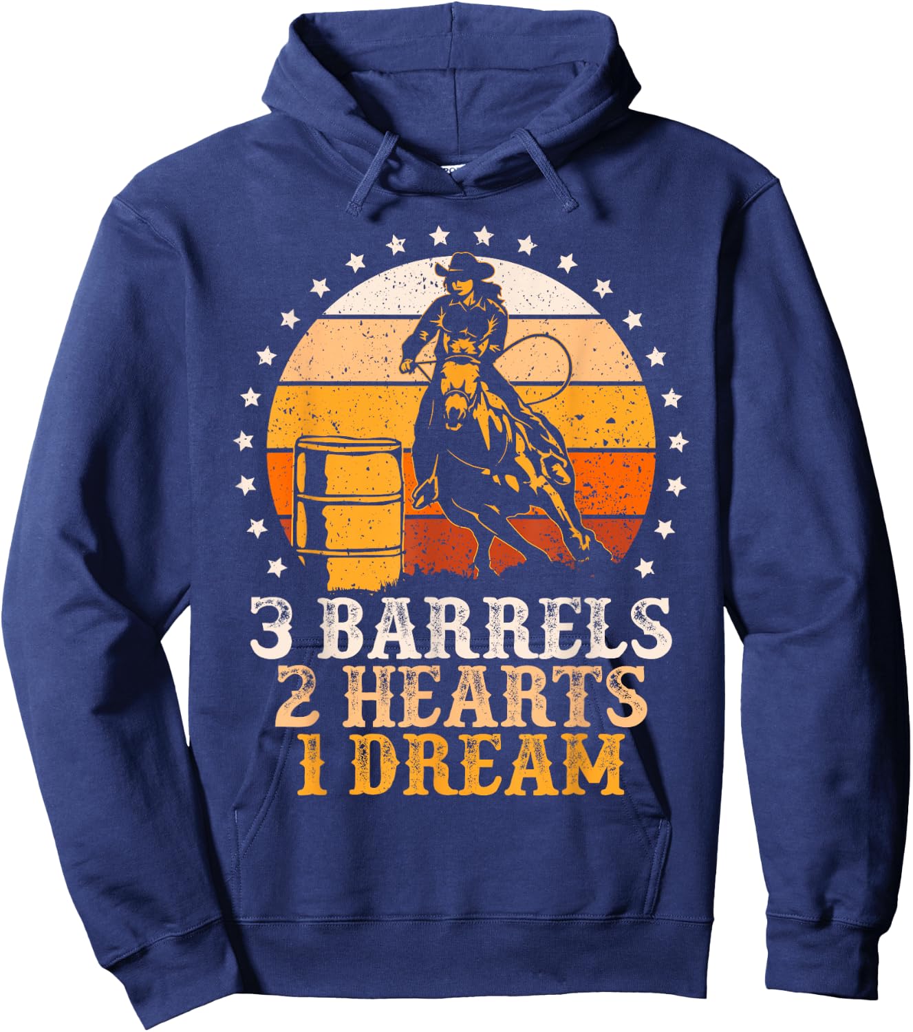 3 Barrels 2 Hearts 1 Dream Vintage Barrel Racing Rodeo Hoodie - Hoodie | Navy