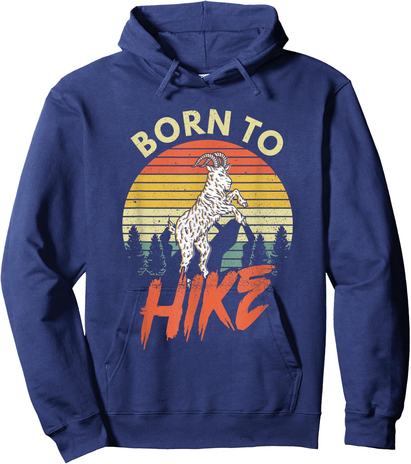 Born To Hike Funny Goat Vintage Mountain Retro Hiking Nature Hoodie - Hoodie | Navy
