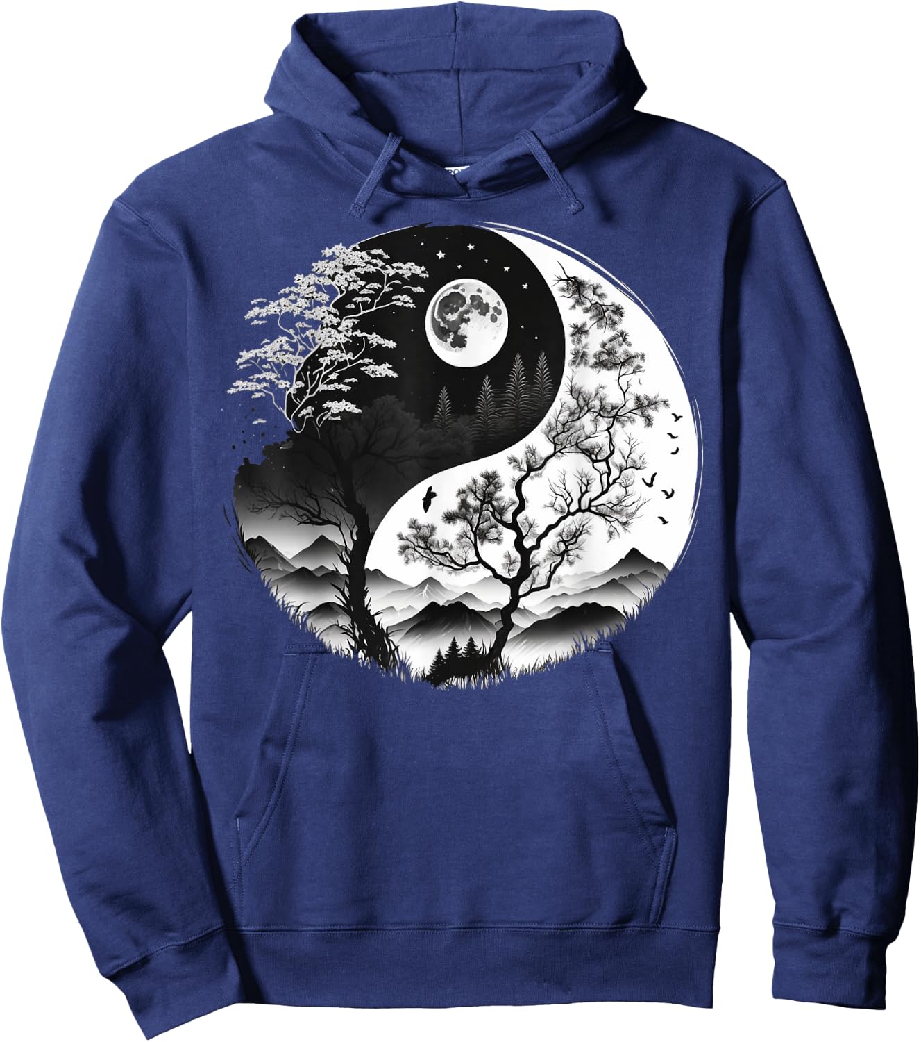 Black and White Yin Yang Symbol on Nature Taijitu Yin Yang Hoodie - Hoodie | Navy