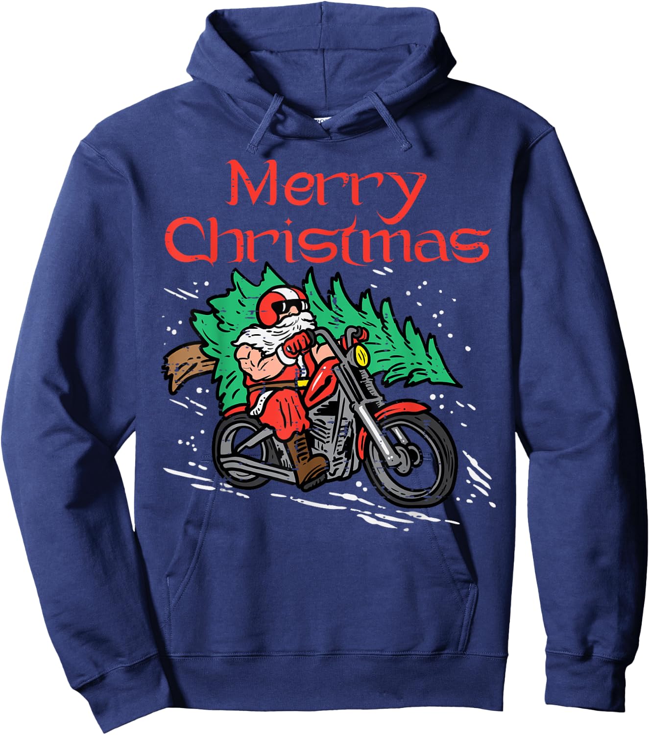 Merry Christmas Biker Santa Xmas Motorcycle Big Bike Dad Men Hoodie - Hoodie | Navy