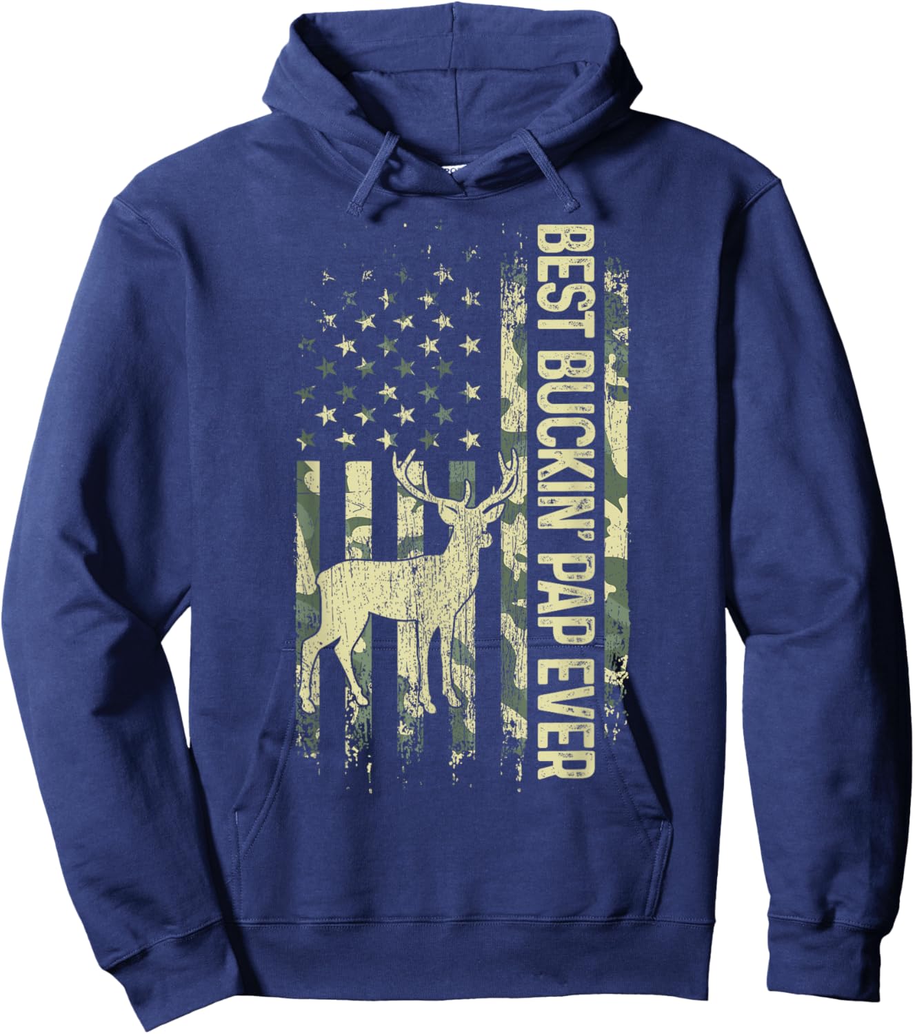 Best Buckin' Pap Ever Camouflage American Flag Father's Day Women Men Hoodie - Hoodie | Navy